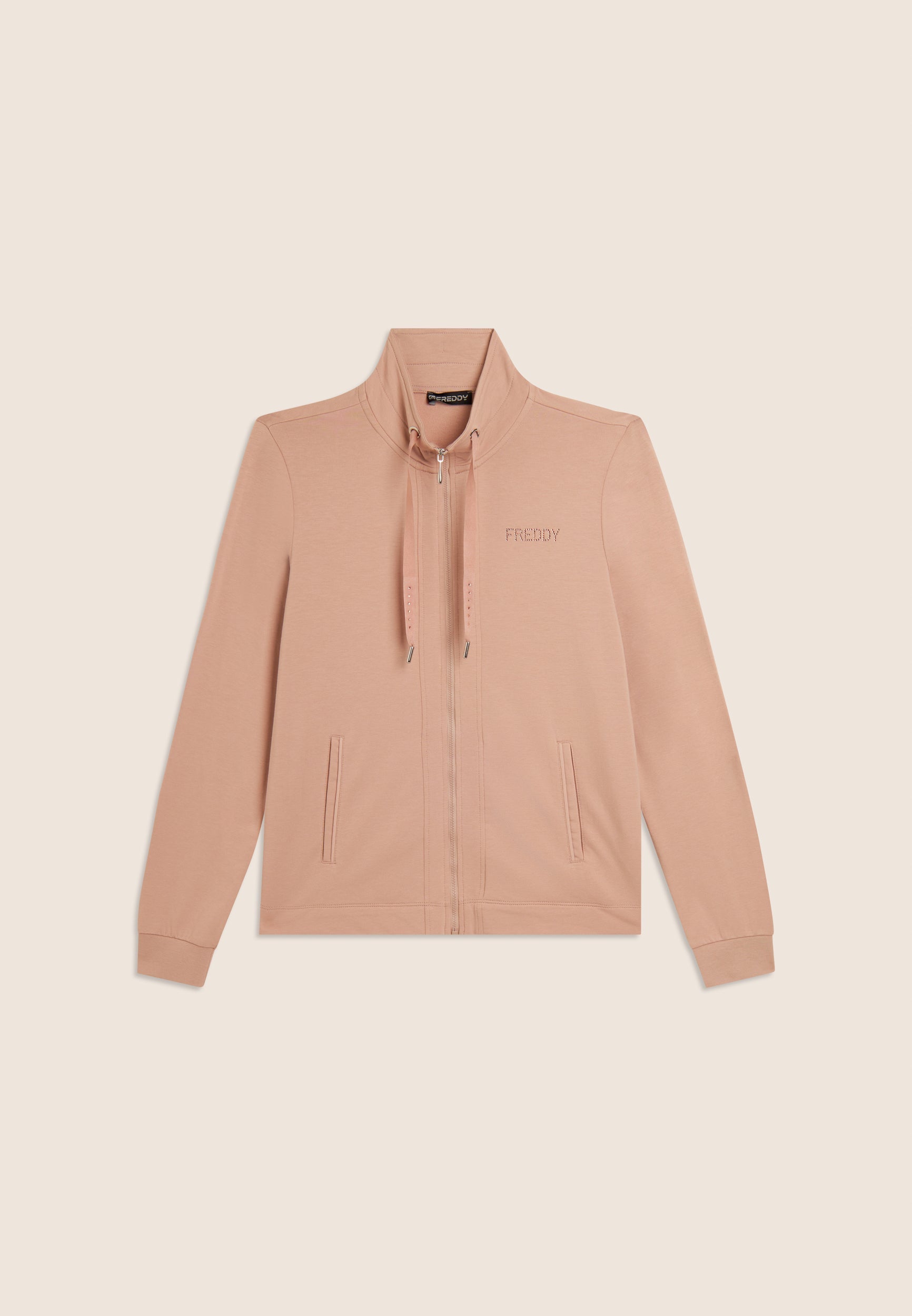 Freddy Felpa Zip e Collo Alto con Logo in Strass Beige