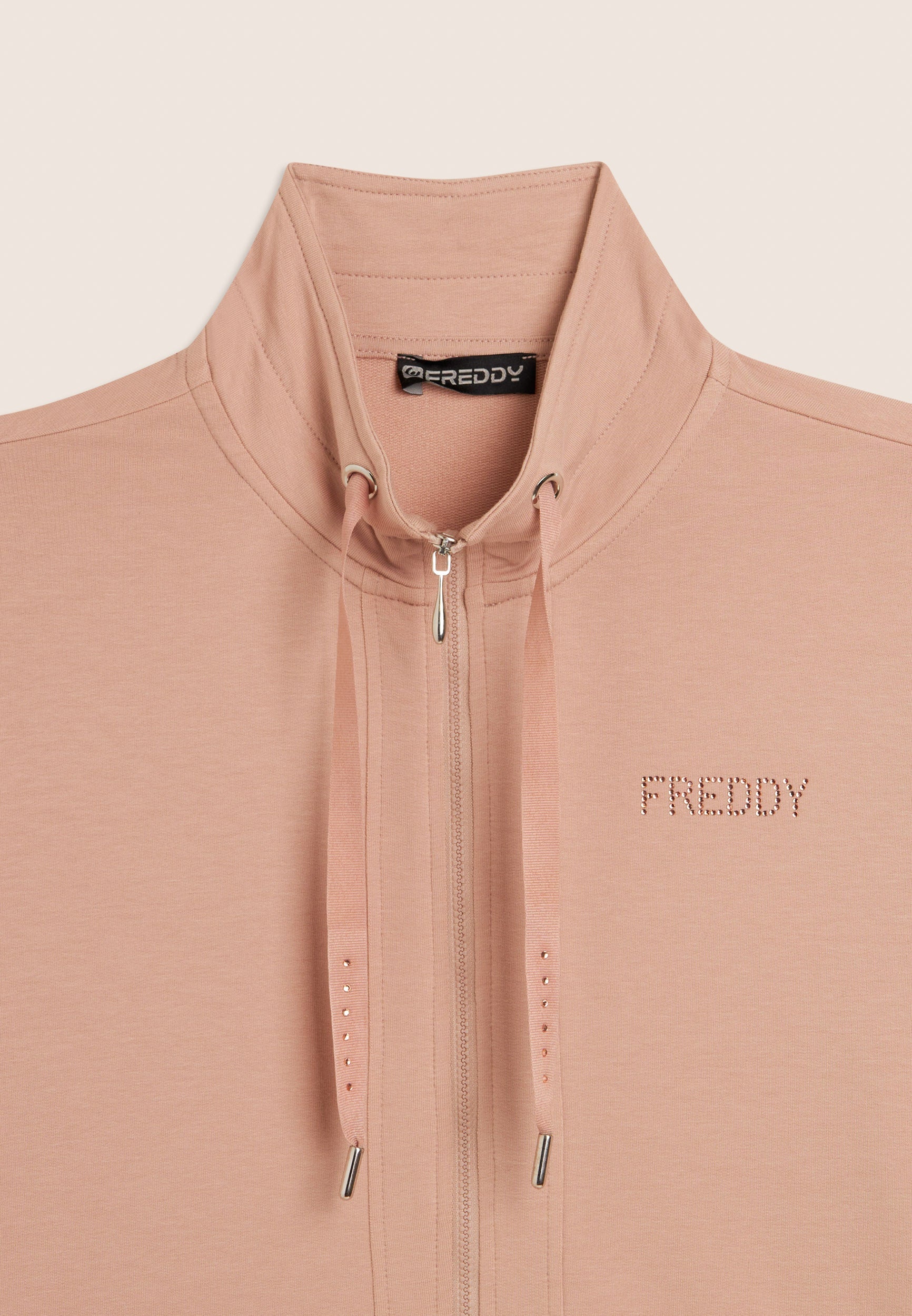 Freddy Felpa Zip e Collo Alto con Logo in Strass Beige