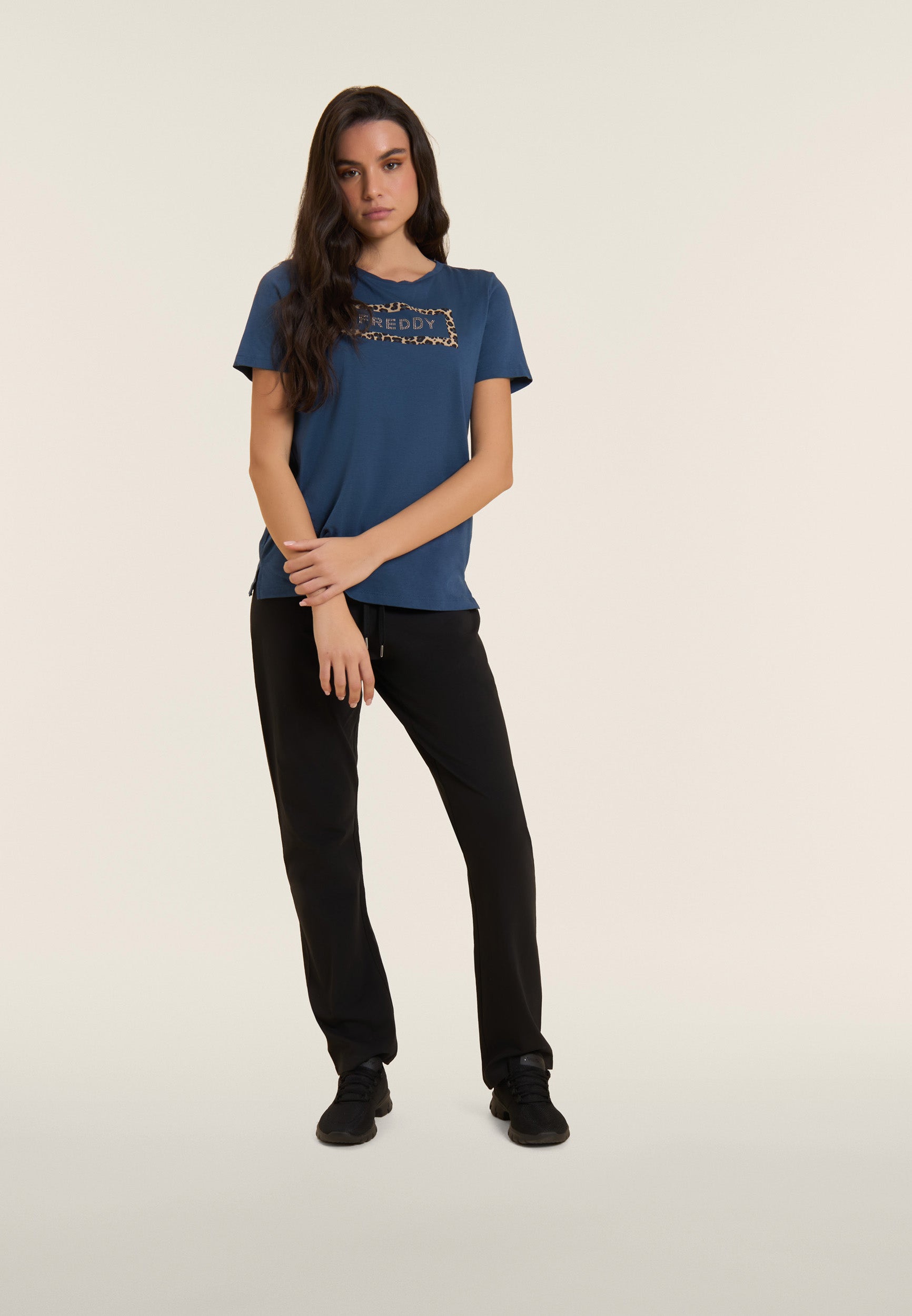 Freddy Pantalone Dritto in Jersey di Cotone Stretch Nero