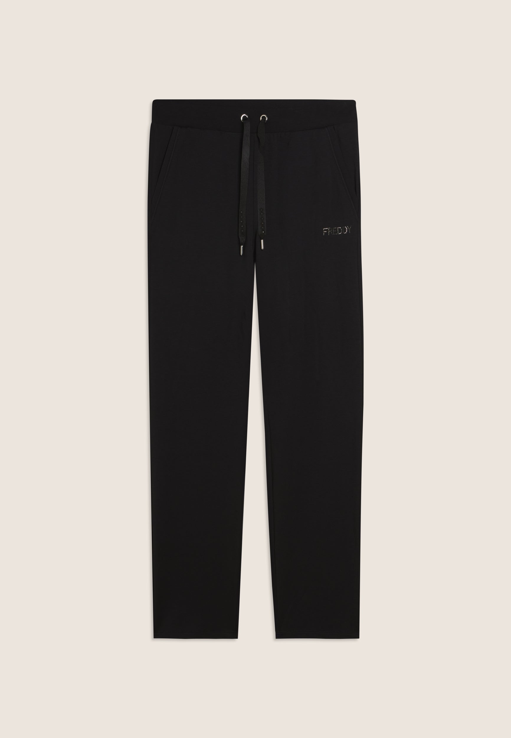 Freddy Pantalone in Felpa Leggera Garzata con Logo Strass Nero