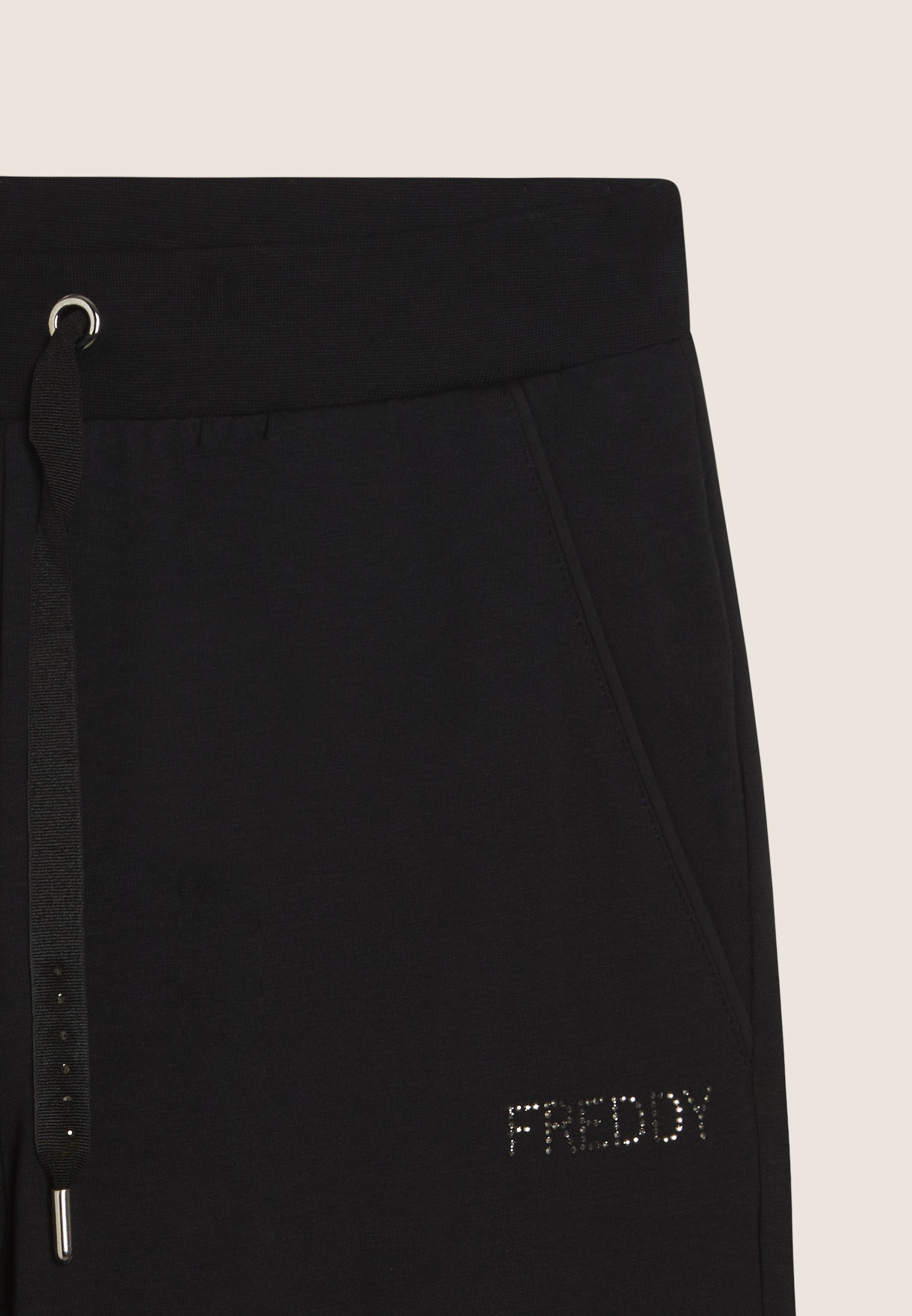 Freddy Pantalone in Felpa Leggera Garzata con Logo Strass Nero