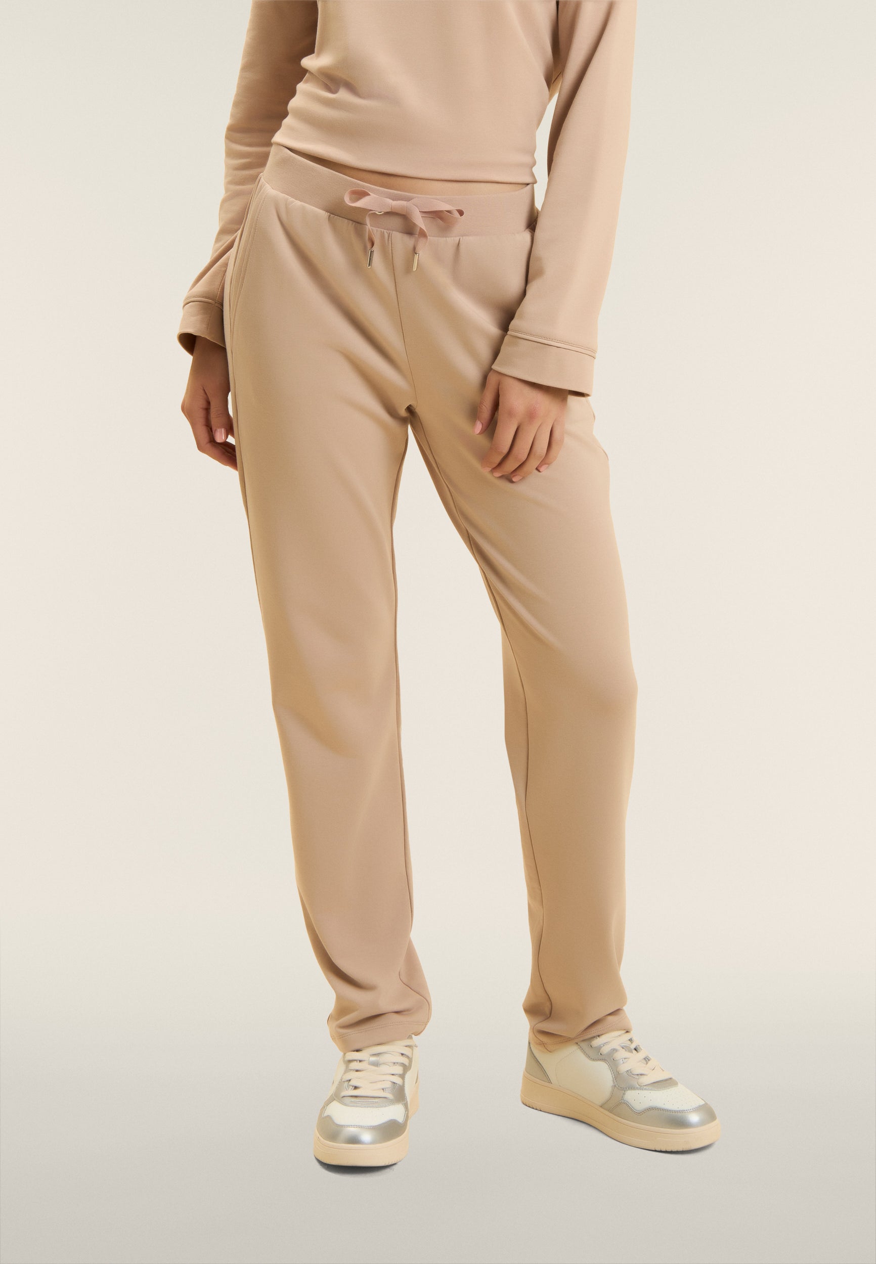 Freddy Pantalone Pantaloni Sportivi con gamba Dritta e strass Beige
