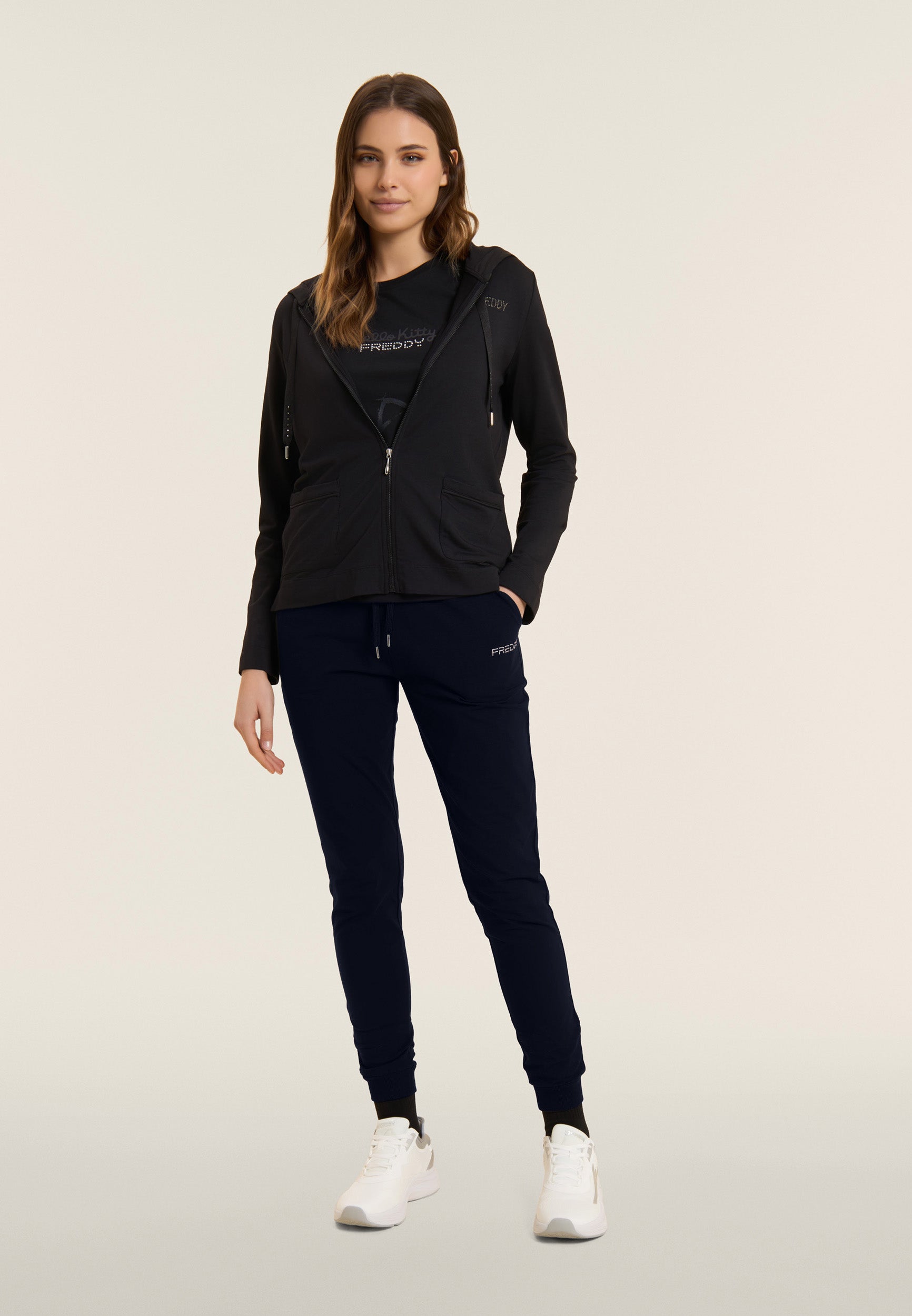 Freddy Pantalone Pantaloni Sportivi con Polsini e Vita in Costina Blu