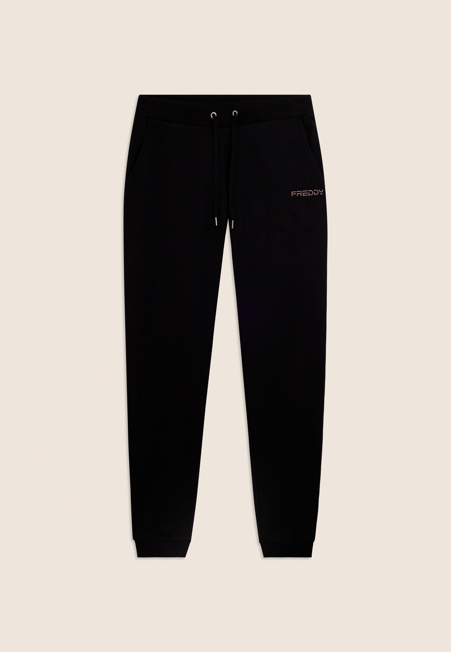 Freddy Pantalone Sportivo con Polsini in Costina e Strass Nero