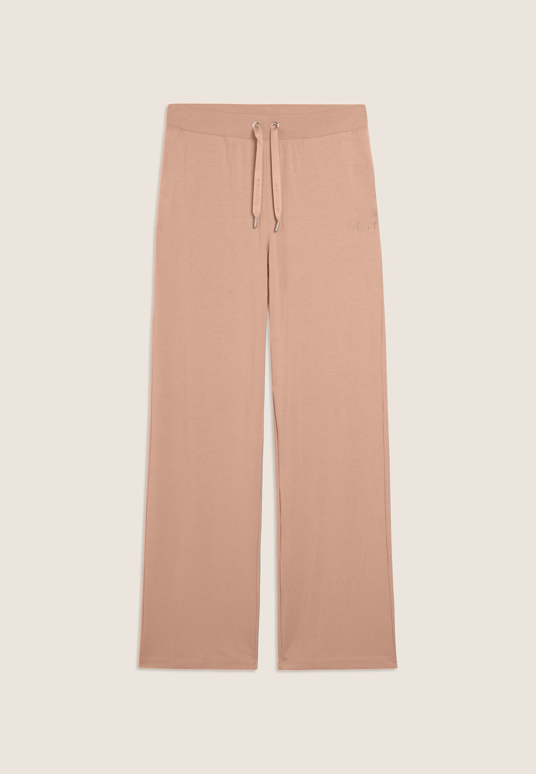 Freddy Pantalone Sportivo Cropped Wide Leg con Strass Beige
