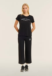 Freddy Pantalone Sportivo Wide Leg Cropped MST Nero