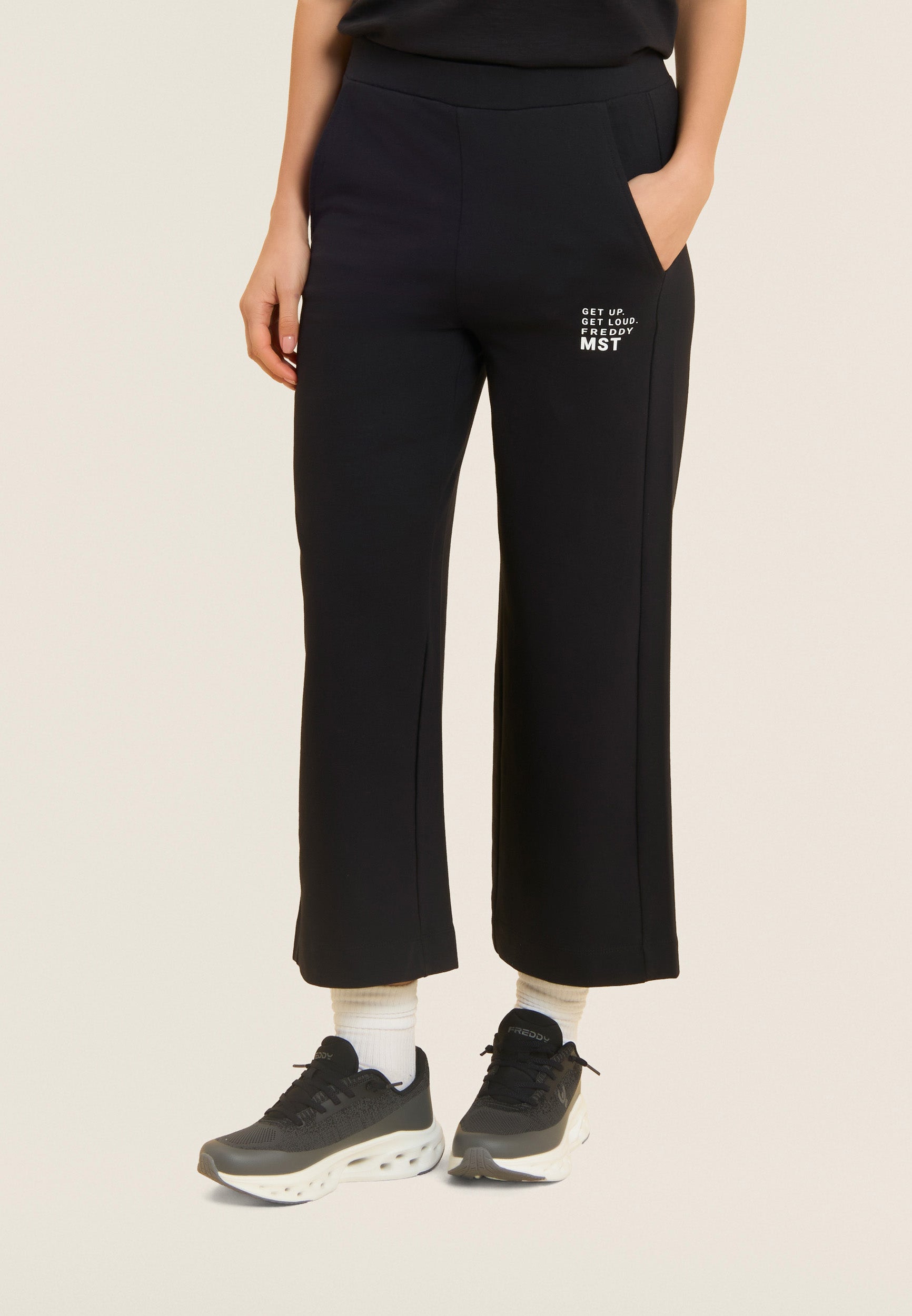 Freddy Pantalone Sportivo Wide Leg Cropped MST Nero