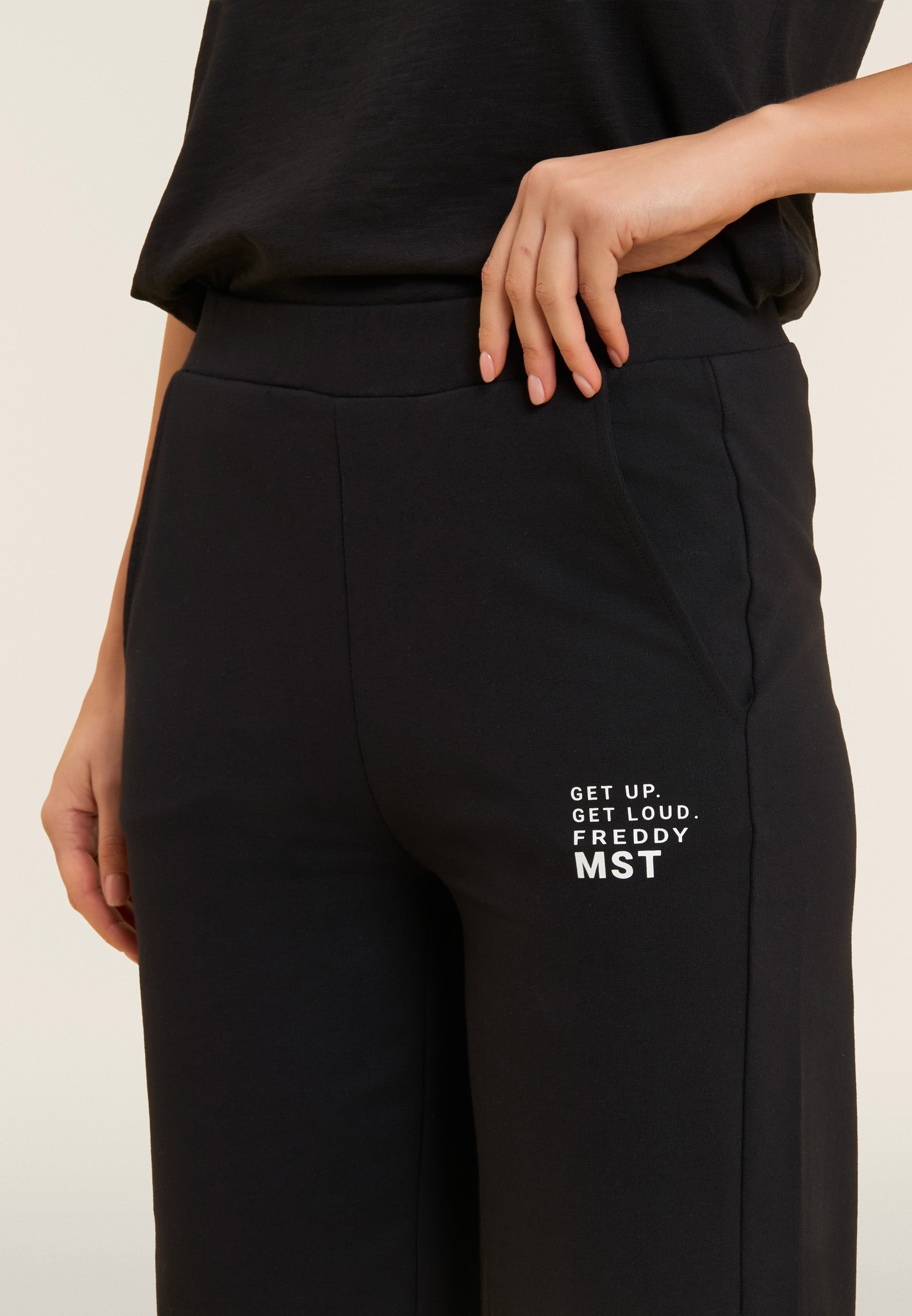 Freddy Pantalone Sportivo Wide Leg Cropped MST Nero