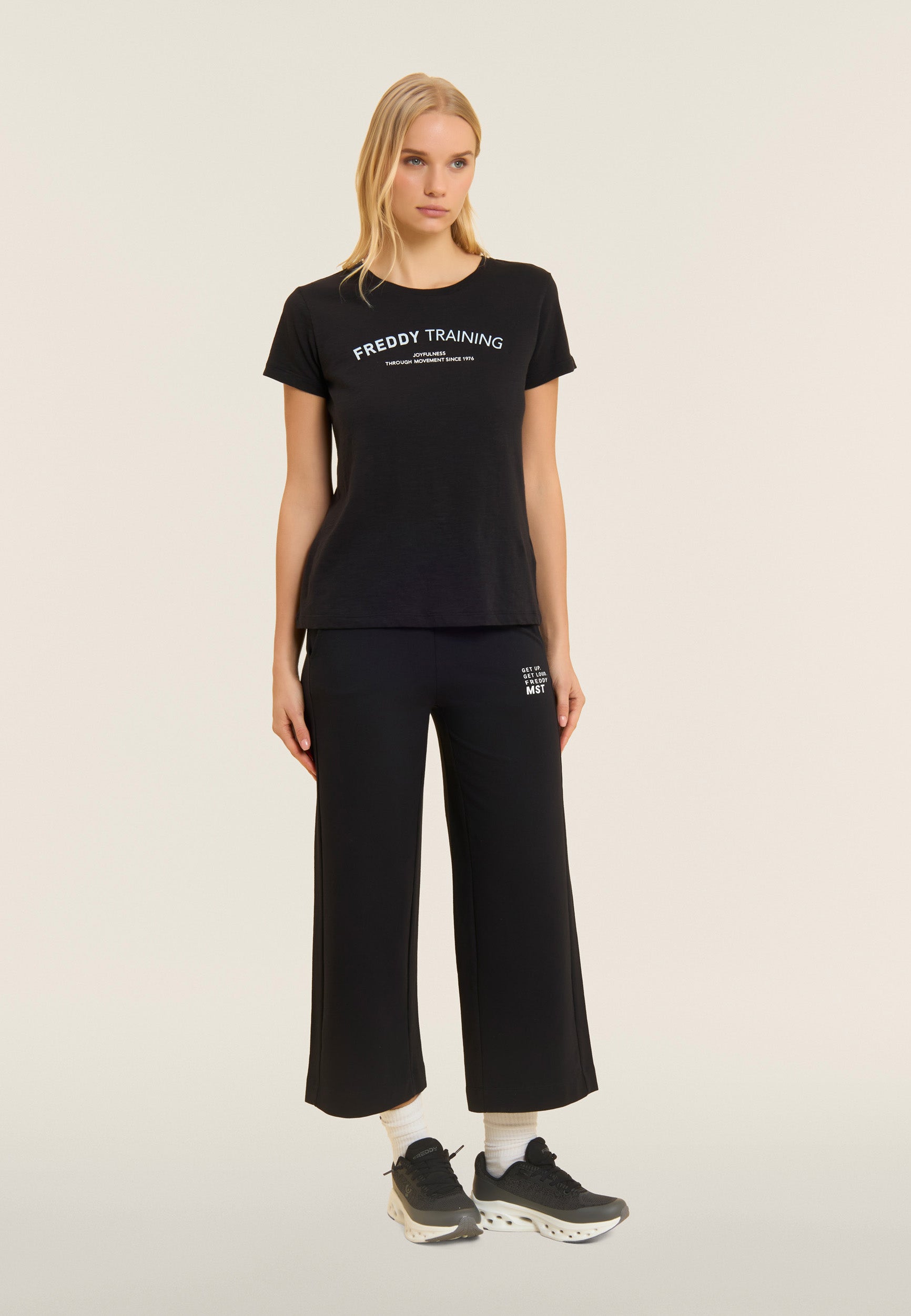 Freddy Pantalone Sportivo Wide Leg Cropped MST Nero