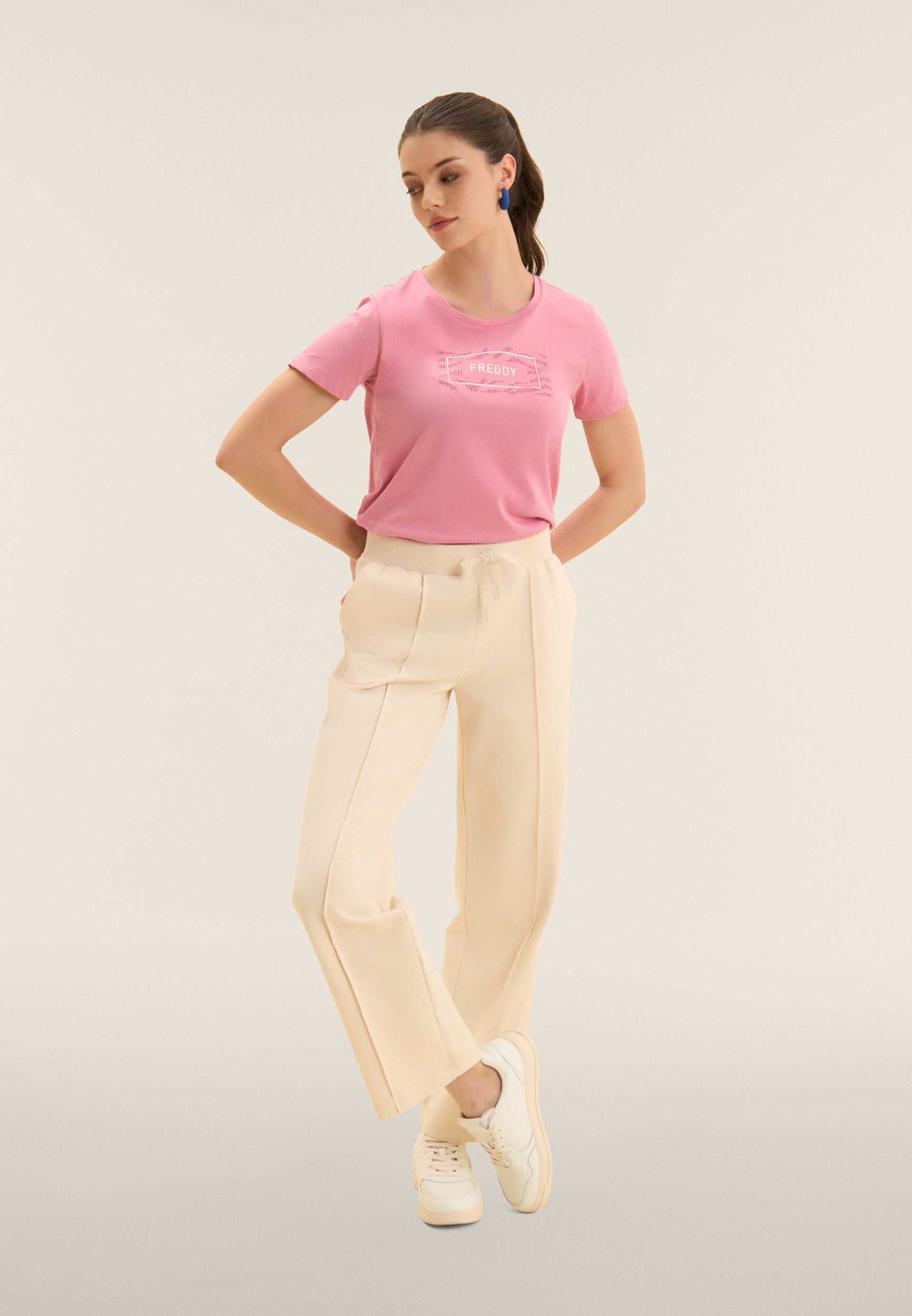 Freddy Pantalone Wide Leg con Coulisse Logata Grigio