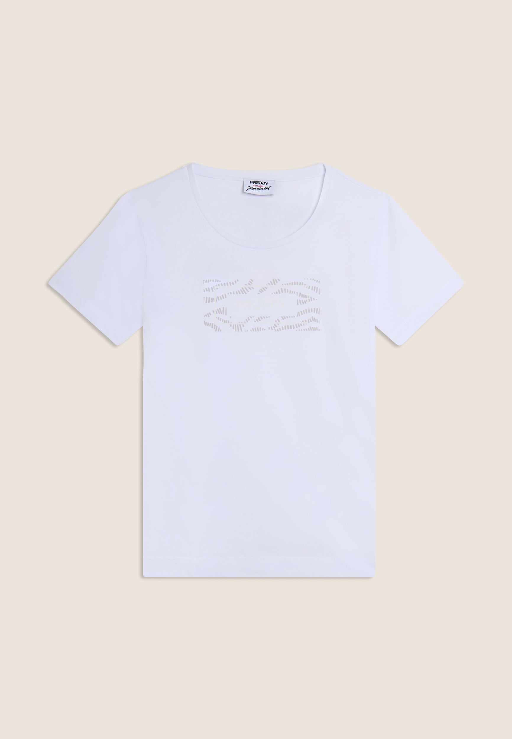 Freddy T-shirt con Logo su Grafica Ondulata Bianco