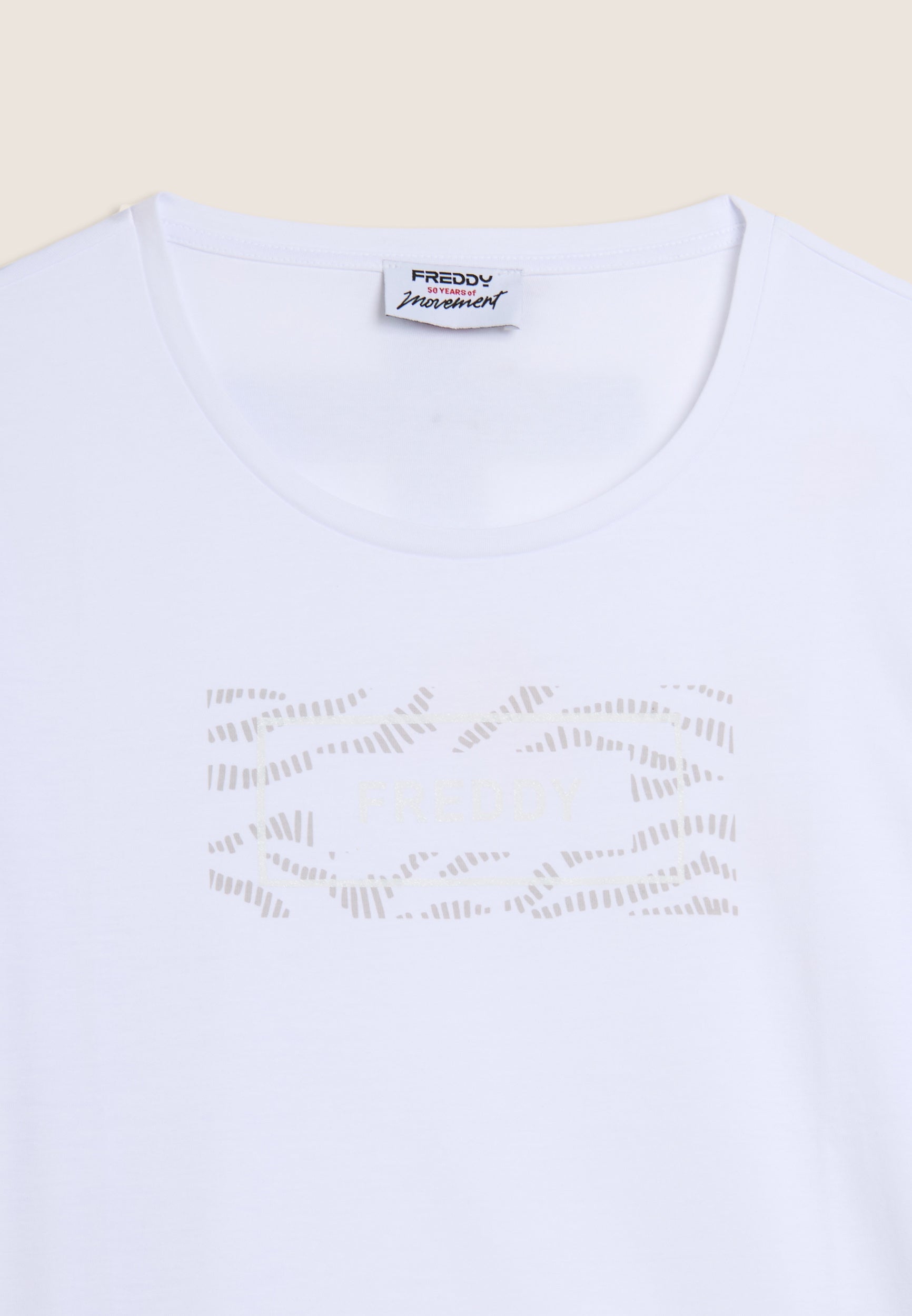 Freddy T-shirt con Logo su Grafica Ondulata Bianco
