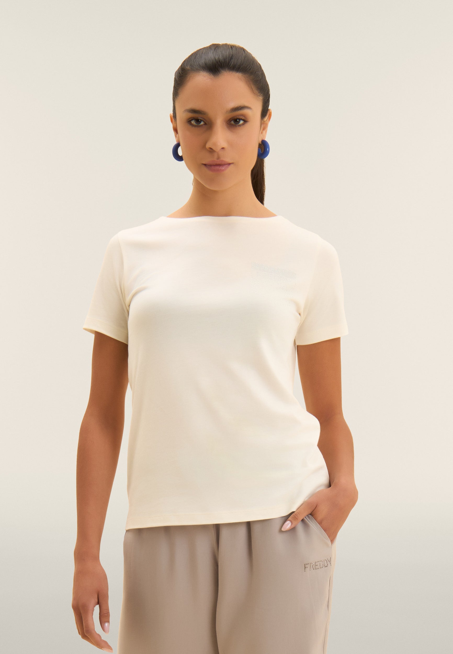 Freddy T-Shirt con Strass a Taschino Bianco