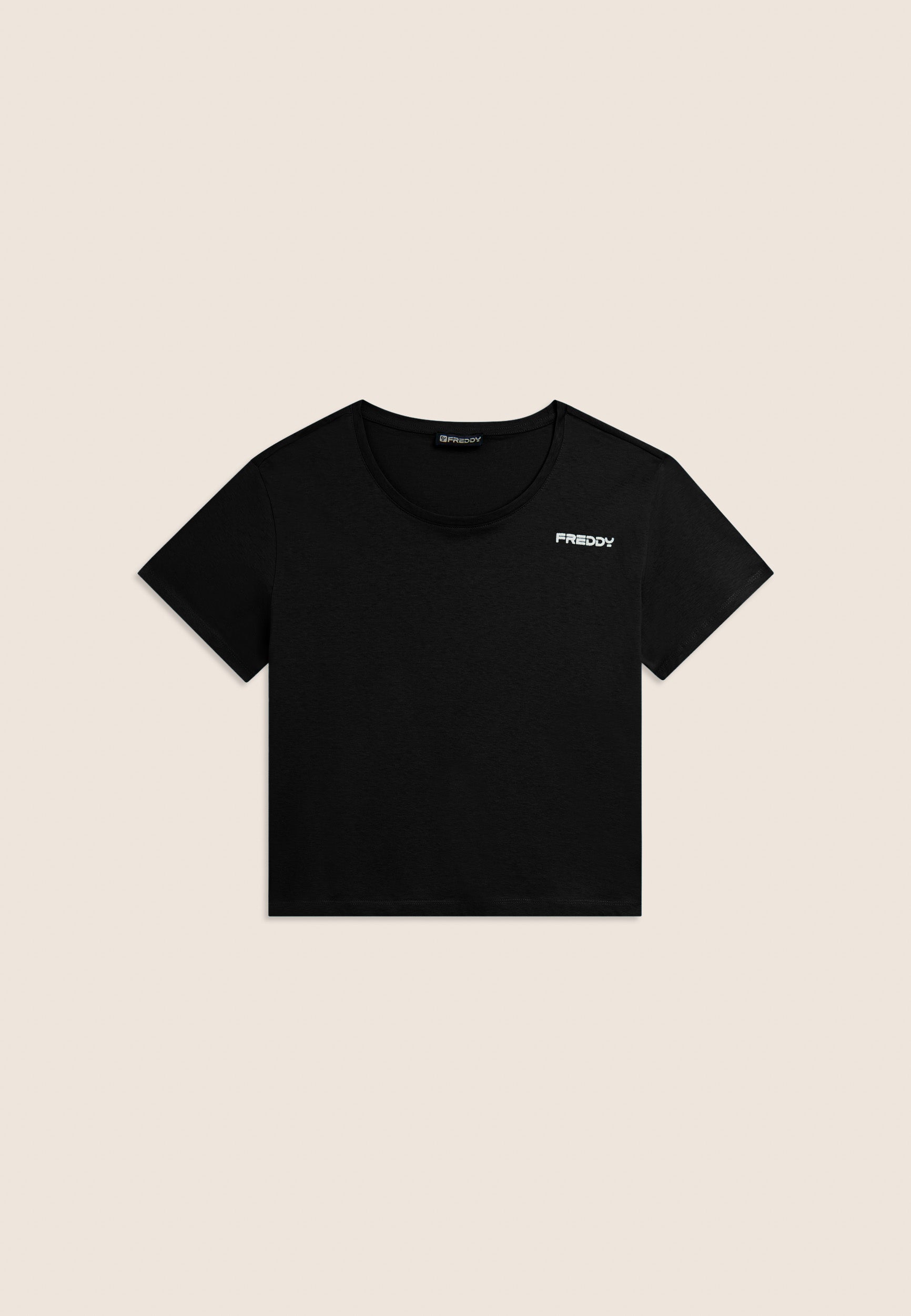 Freddy T-Shirt Cropped con Piccolo Logo Nero