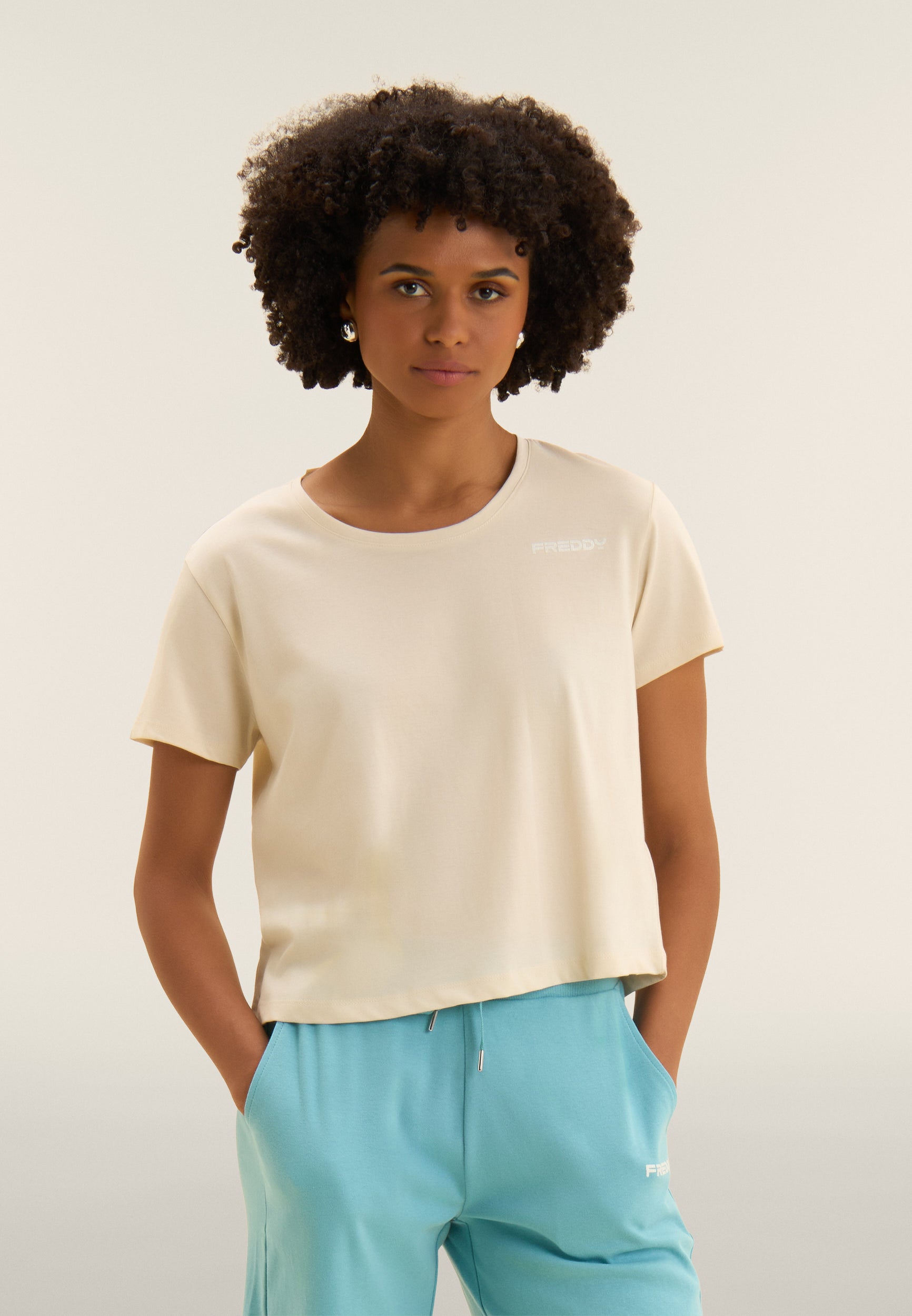 Freddy T-Shirt Cropped con Piccolo Logo Grigio