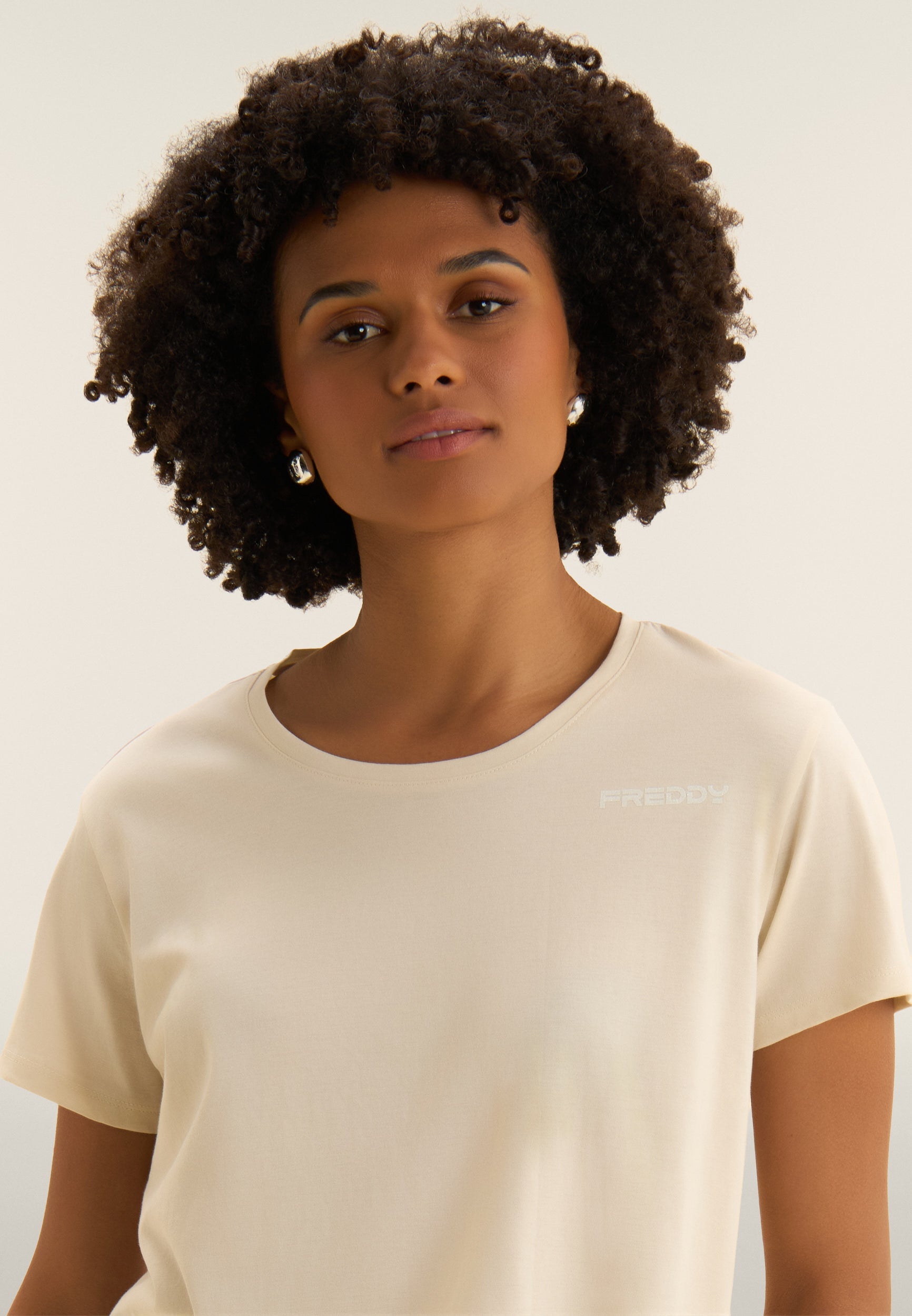 Freddy T-Shirt Cropped con Piccolo Logo Grigio