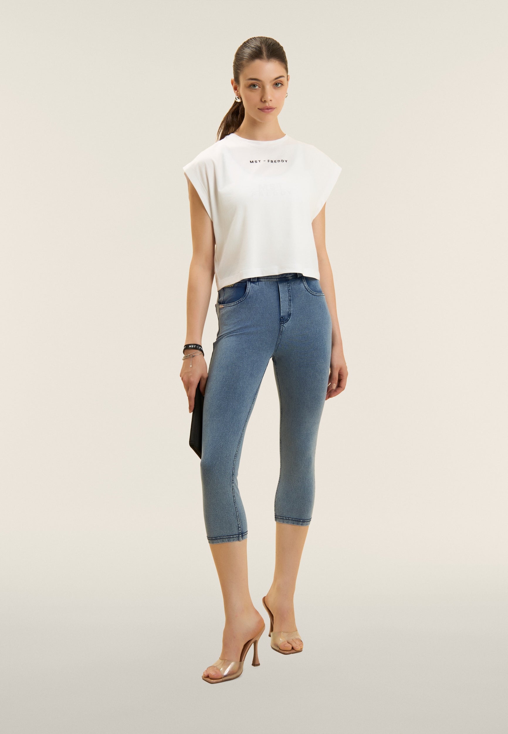 Freddy T-Shirt Cropped con Stampe Bianco