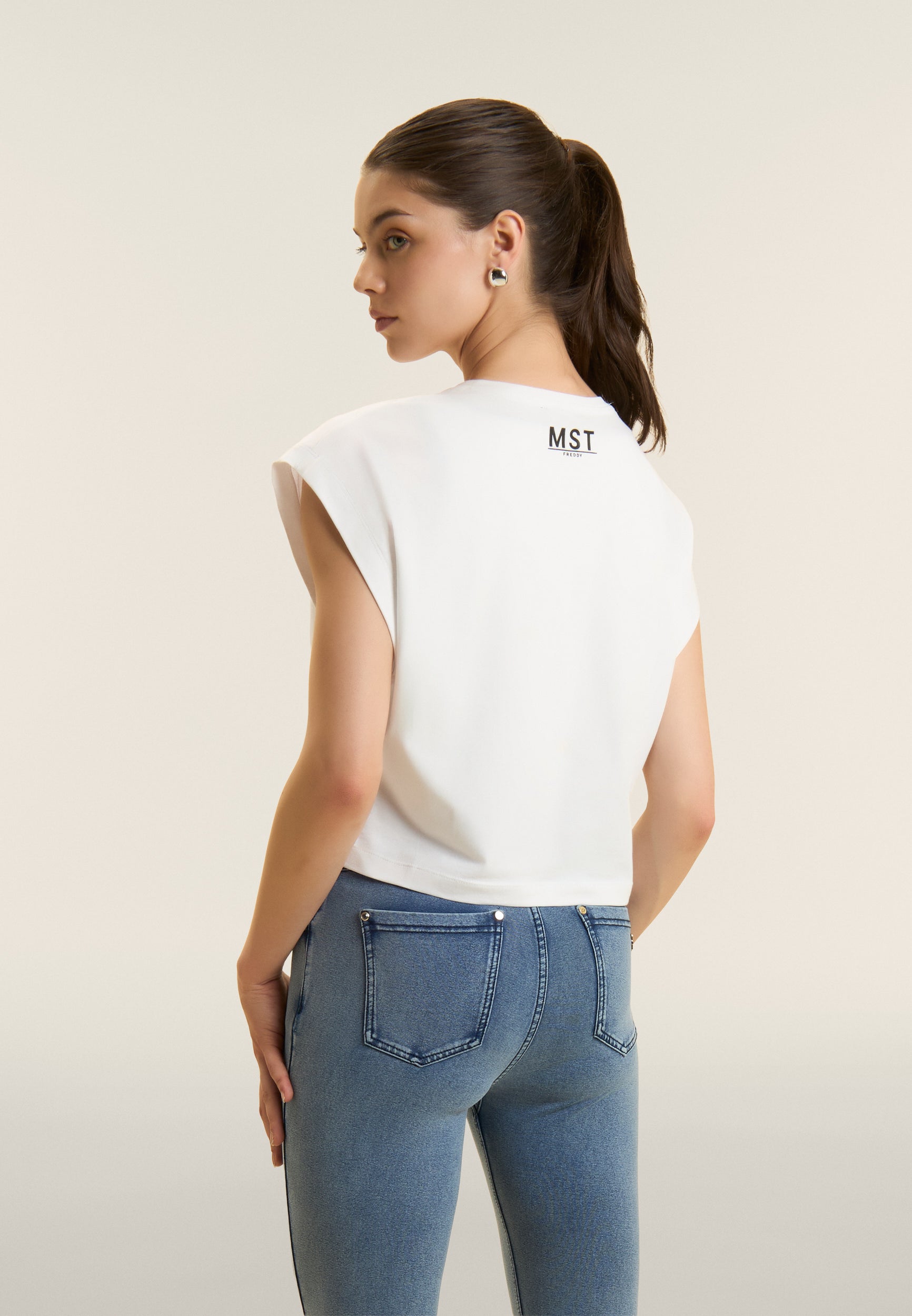 Freddy T-Shirt Cropped con Stampe Bianco