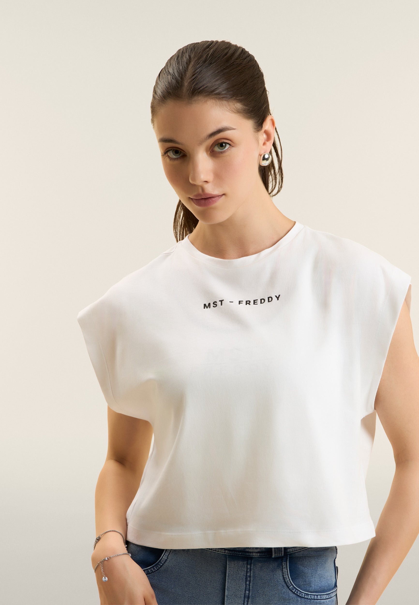 Freddy T-Shirt Cropped con Stampe Bianco