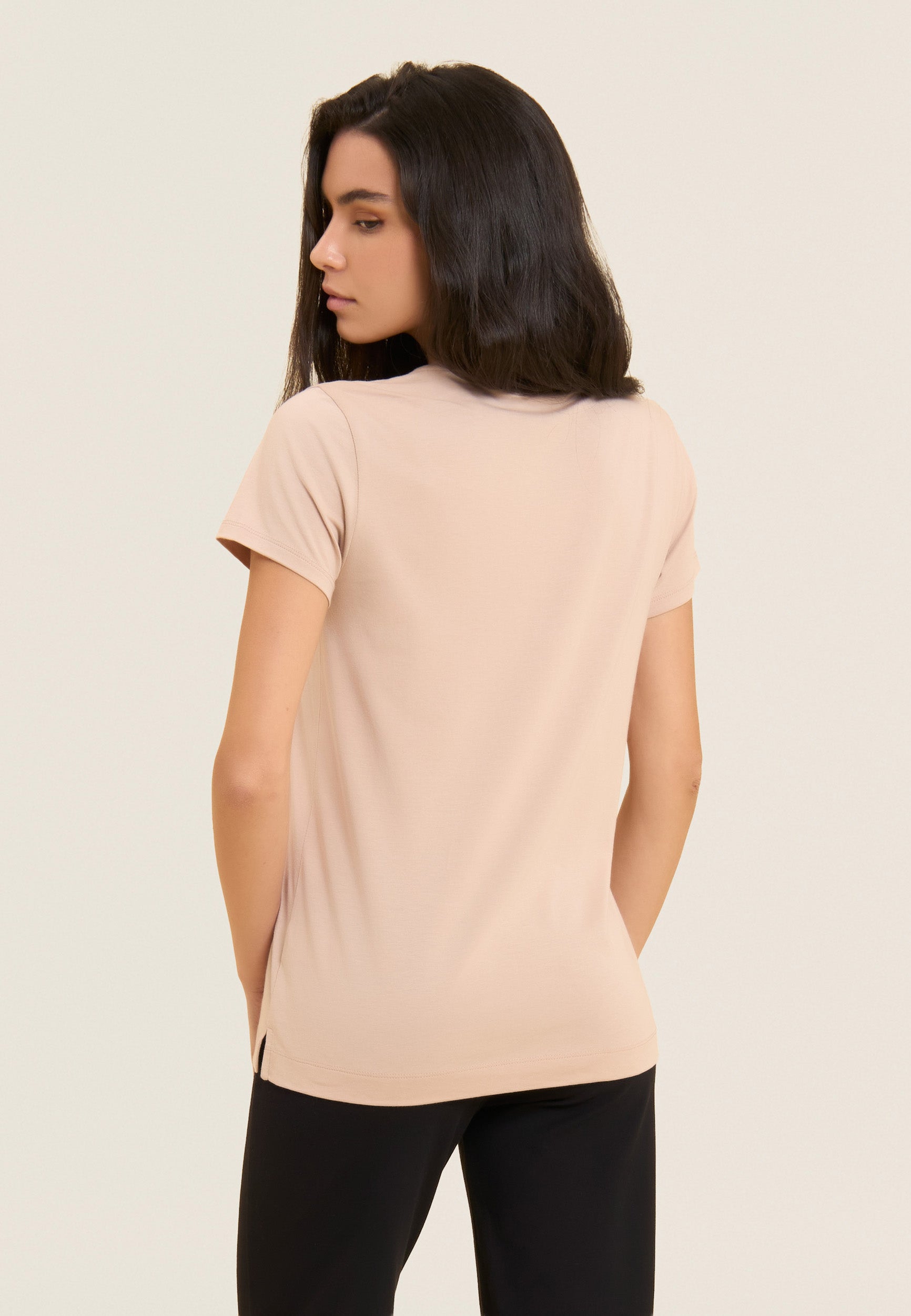 Freddy T-shirt in Misto Modal con Logo in Strass Beige