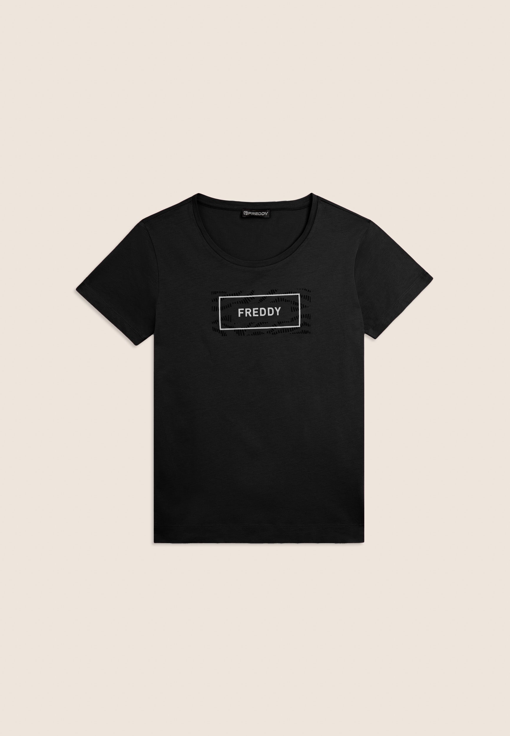 Freddy T-Shirt Logo su Grafica Ondulata Nero