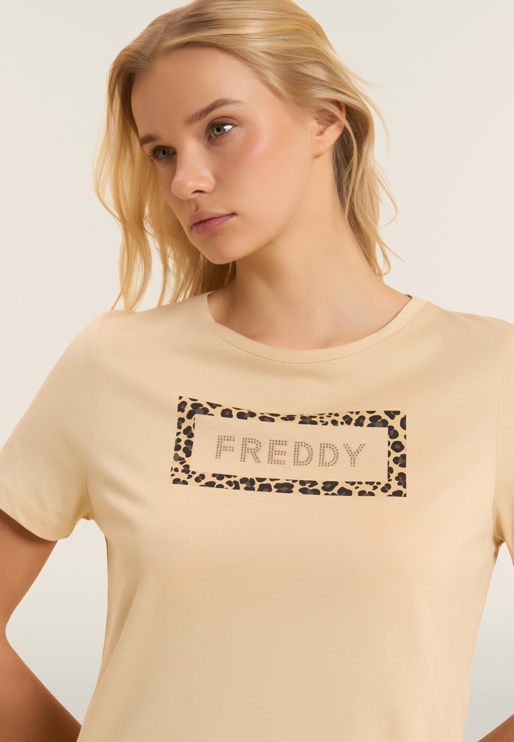 Freddy T-Shirt Manica Corta Animalier Beige