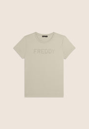 Freddy T-Shirt Manica Corta con Logo in Strass Bianco