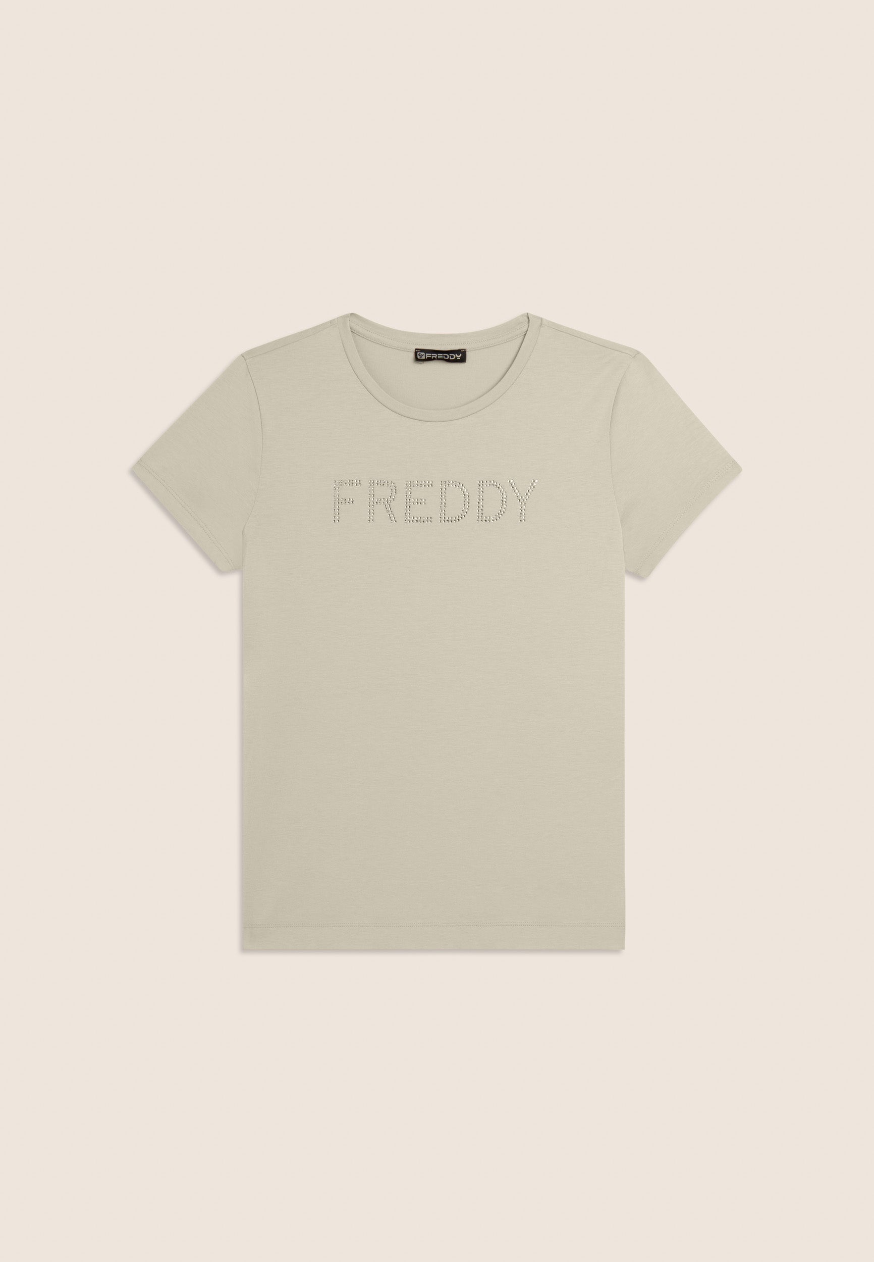 Freddy T-Shirt Manica Corta con Logo in Strass Bianco