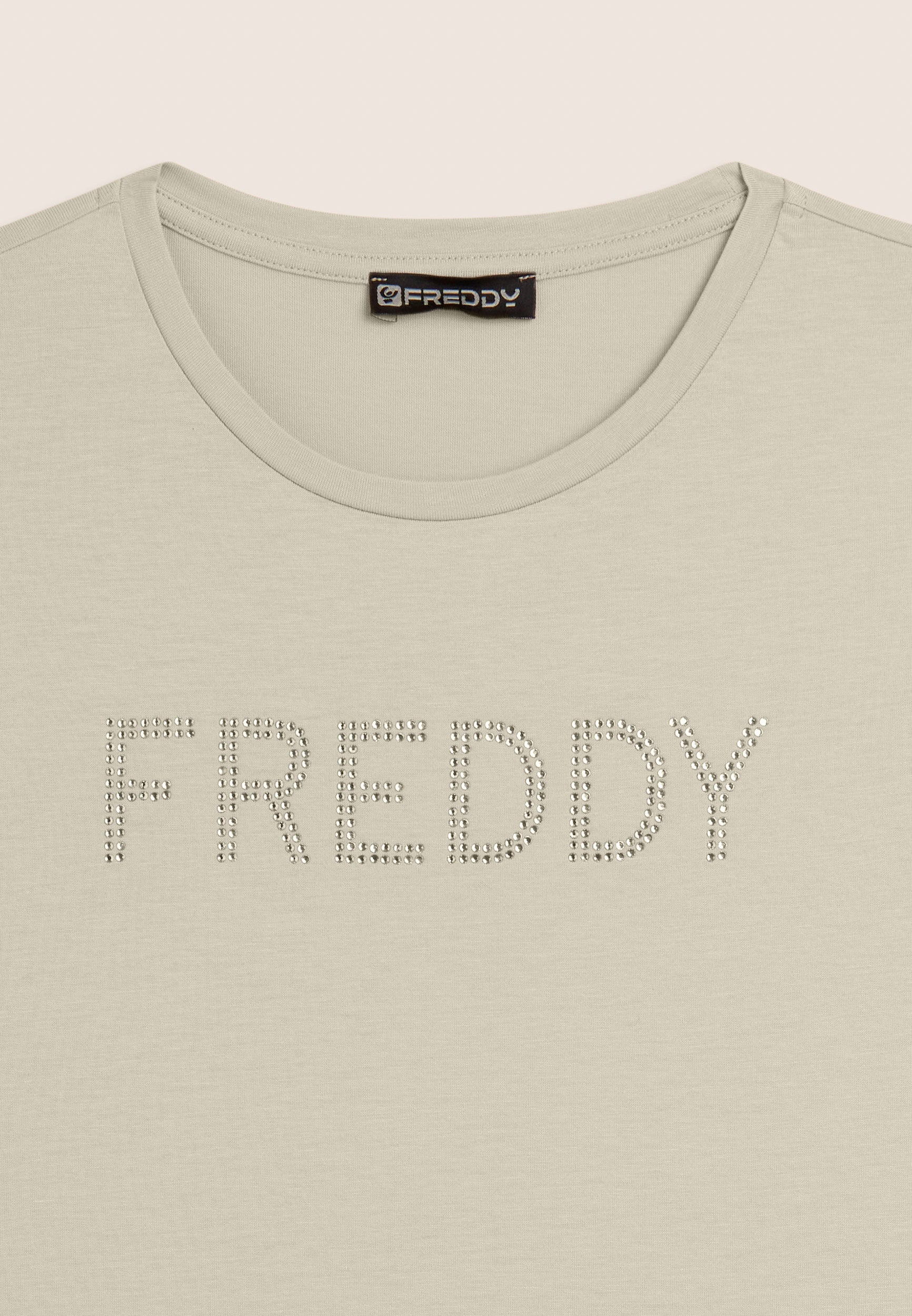 Freddy T-Shirt Manica Corta con Logo in Strass Bianco