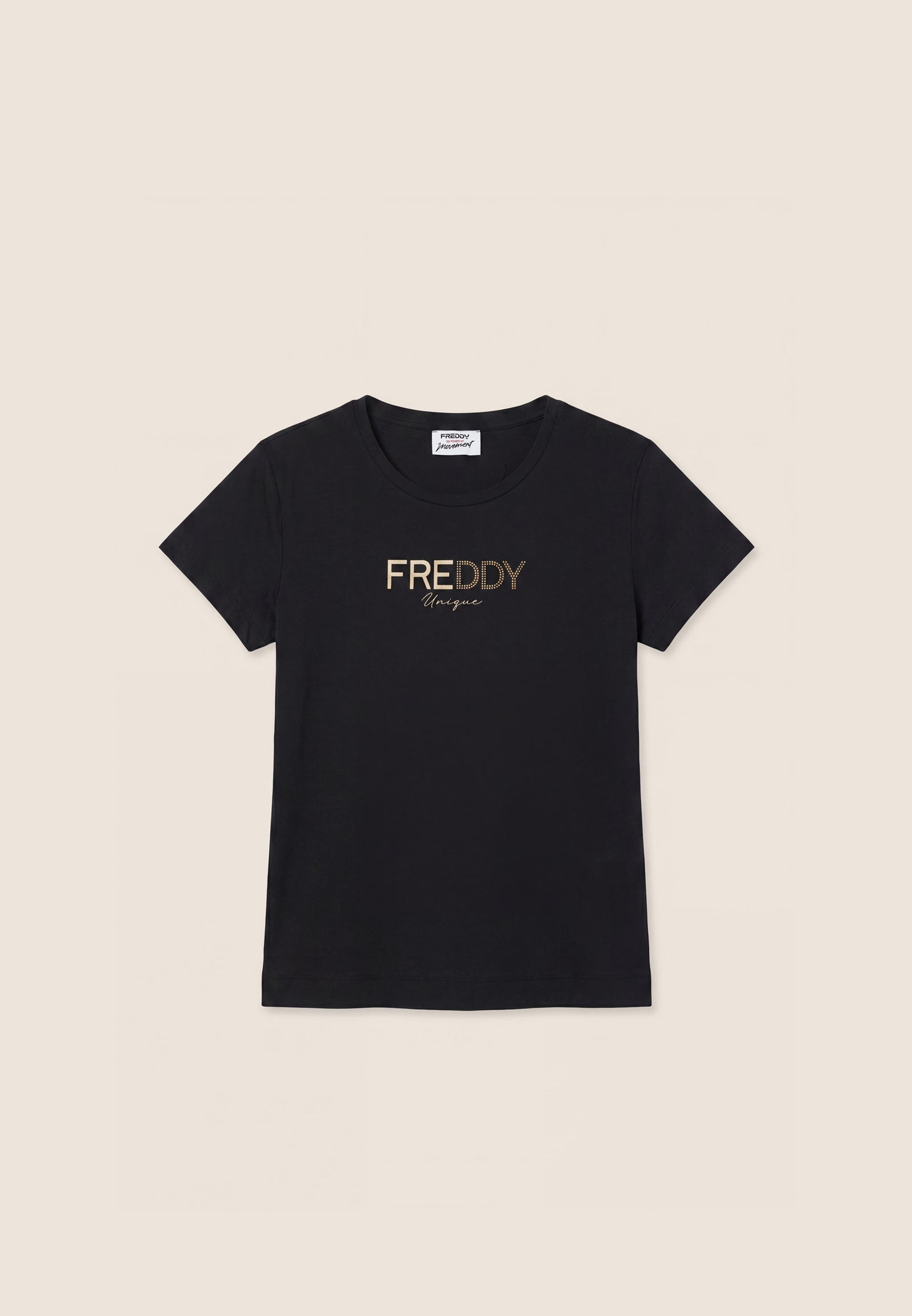 T-Shirt Regular con Logo Stampato Oro e Borchie