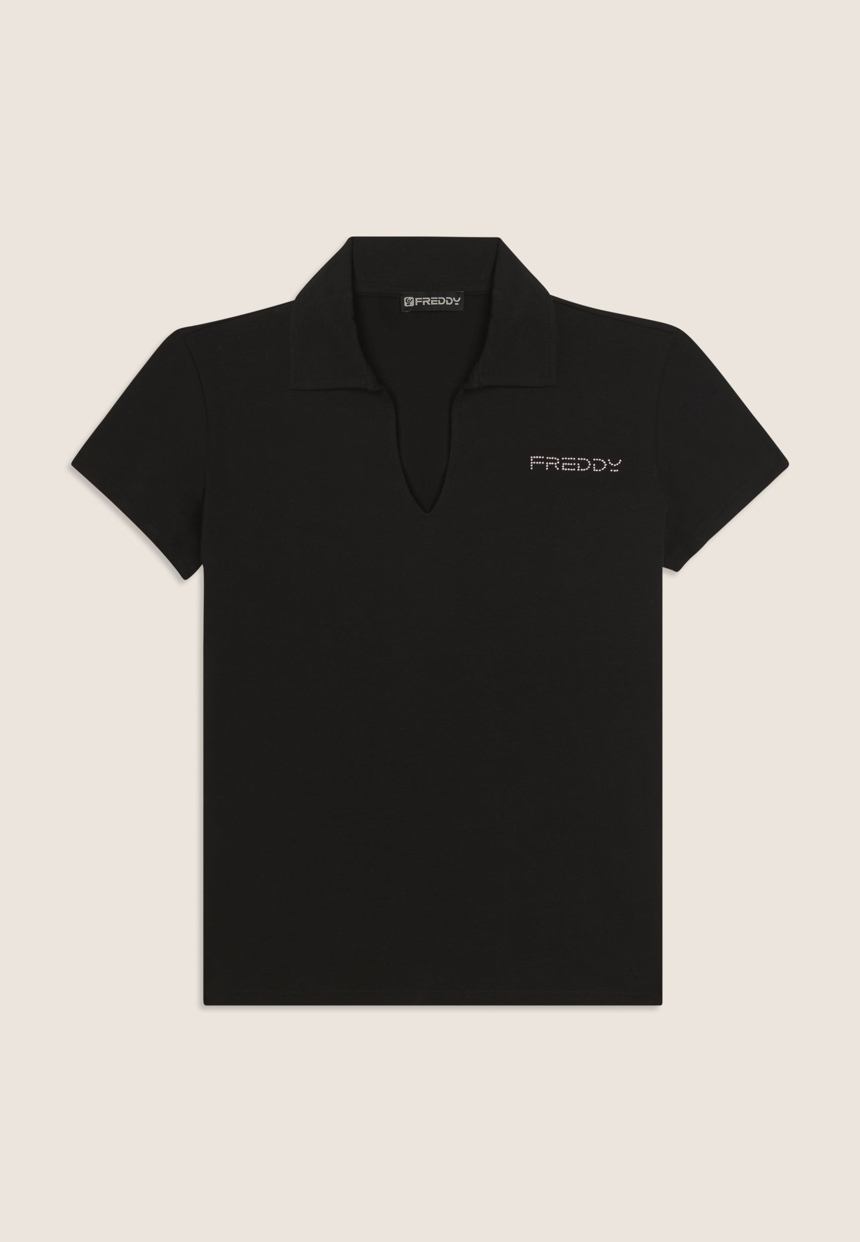 Freddy T-Shirt T-shirt Manica Corta con Scollo a V e Collo a Camicia Nero