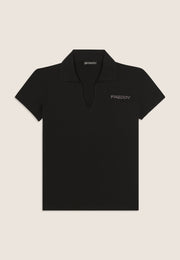Freddy T-Shirt T-shirt Manica Corta con Scollo a V e Collo a Camicia Nero