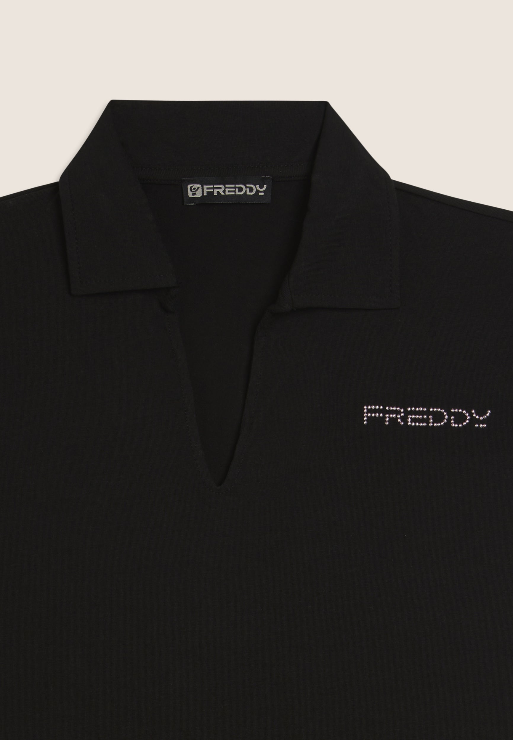 Freddy T-Shirt T-shirt Manica Corta con Scollo a V e Collo a Camicia Nero
