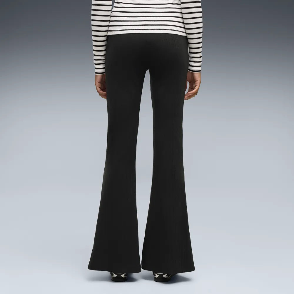 Leggings Her Rib Flared - Nero