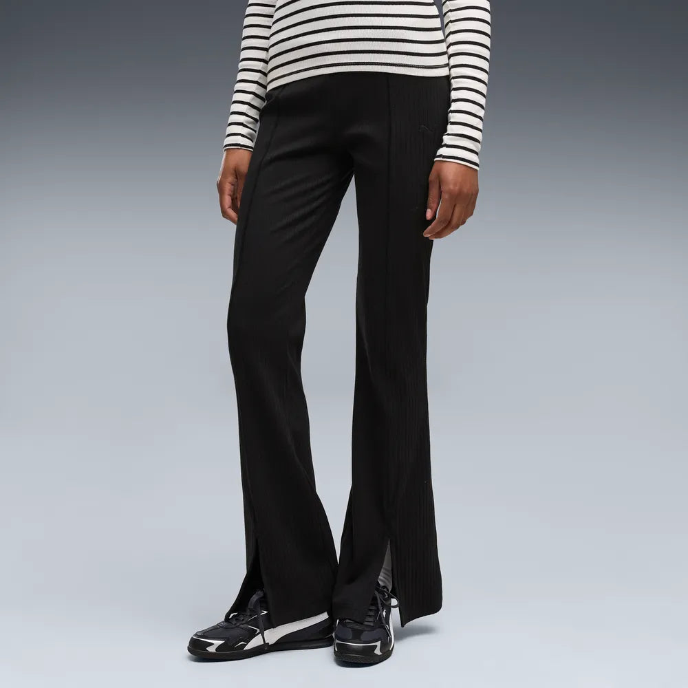 Leggings Her Rib Flared - Nero