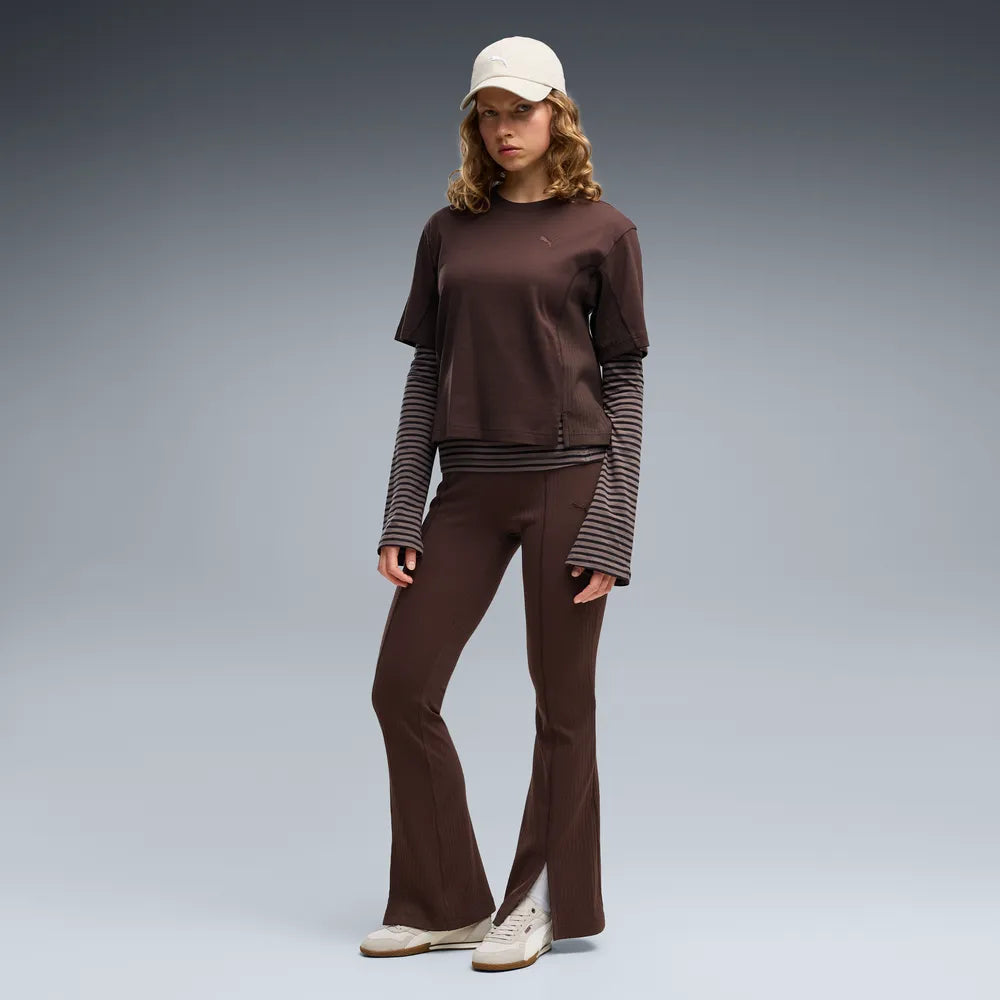 Leggings Her Rib Flared - Marrone Cioccolato