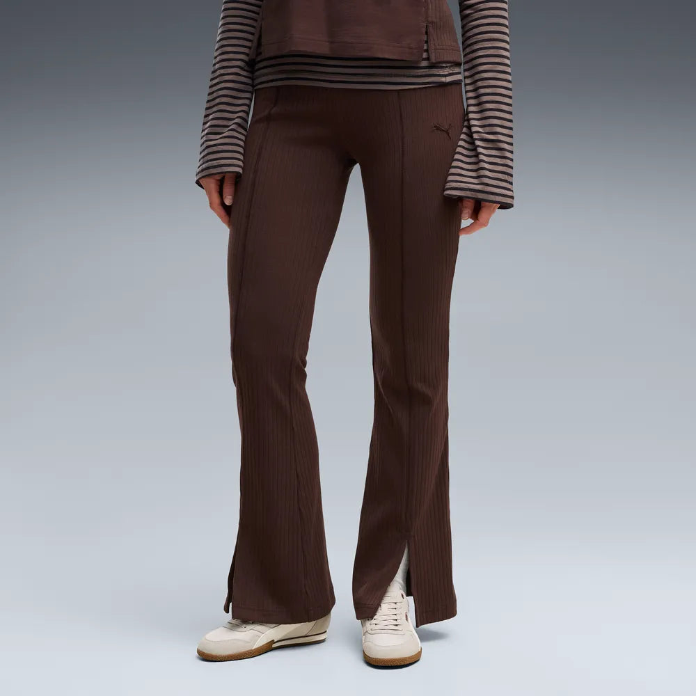 Leggings Her Rib Flared - Marrone Cioccolato