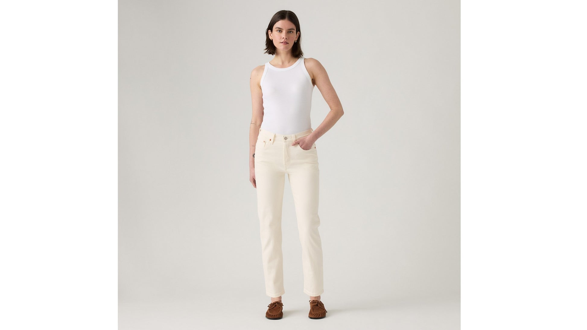 Levi's Jeans 501 Original Cropped Bianco