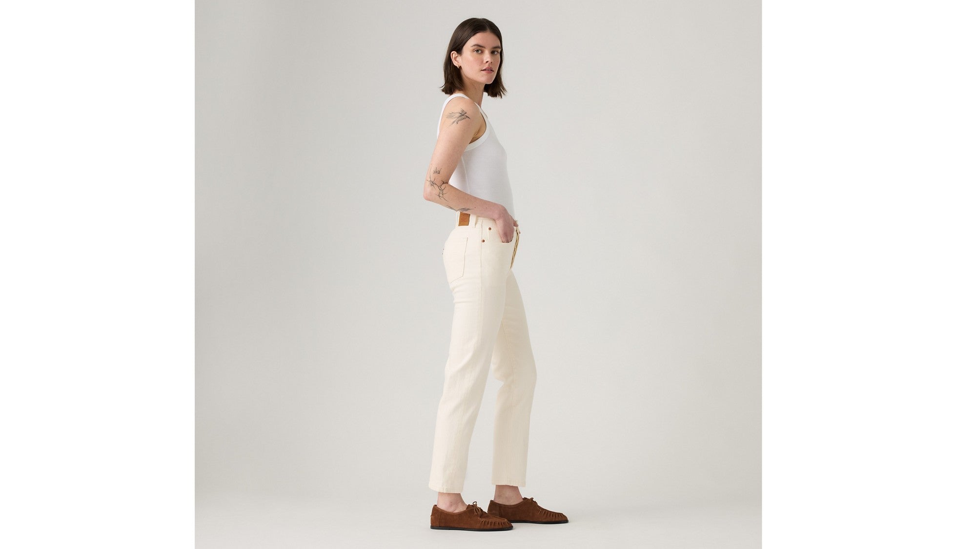 Levi's Jeans 501 Original Cropped Bianco