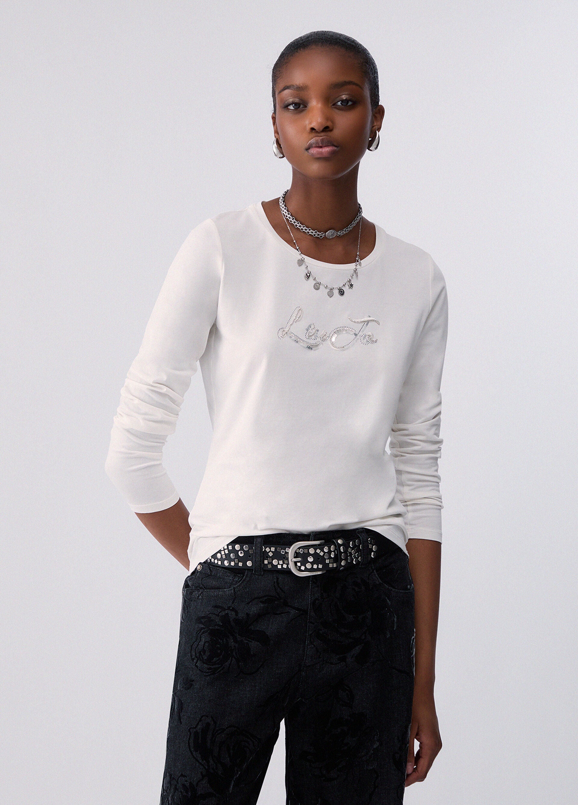 T-Shirt - Bianco lana paillettes