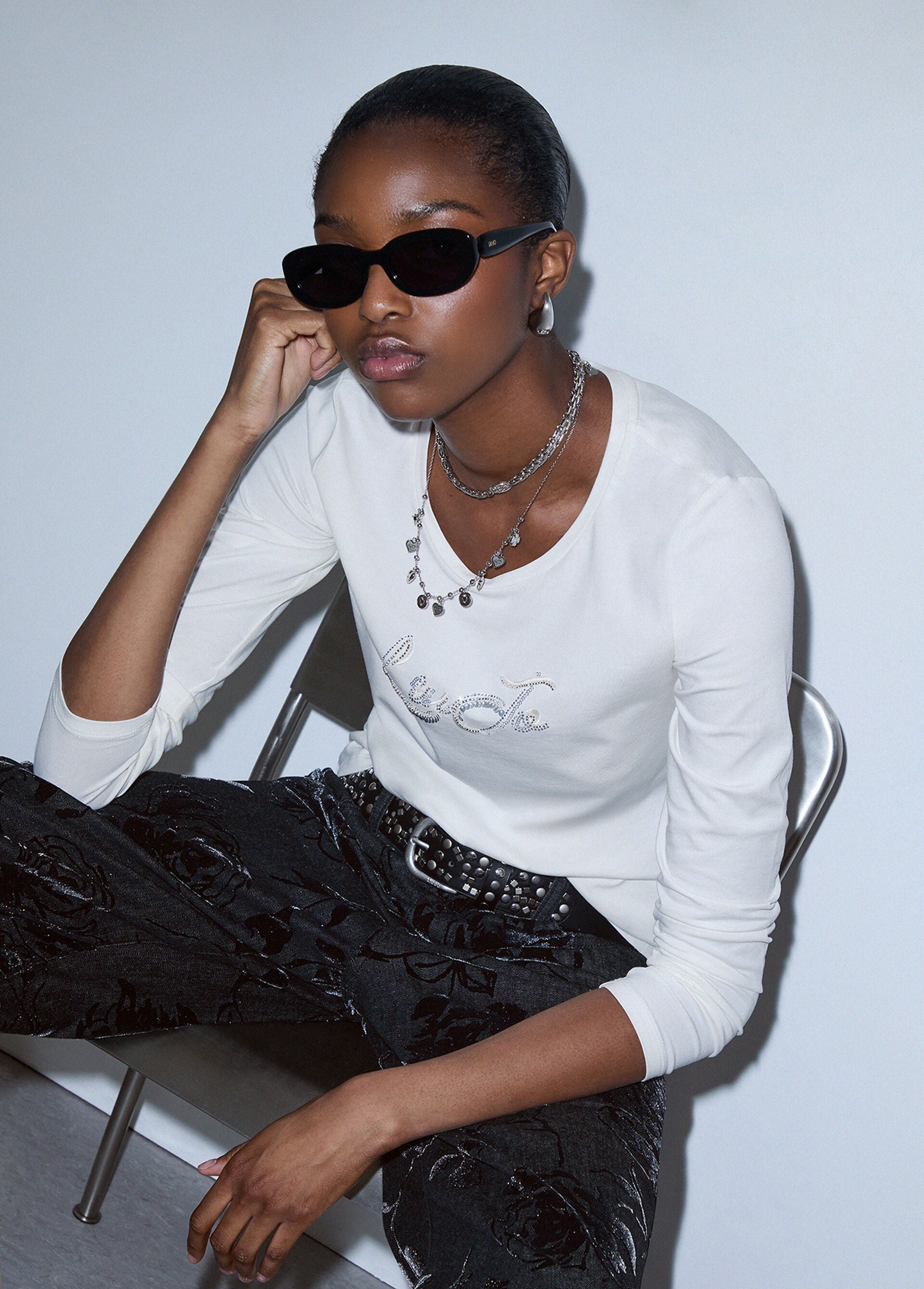 T-Shirt - Bianco lana paillettes