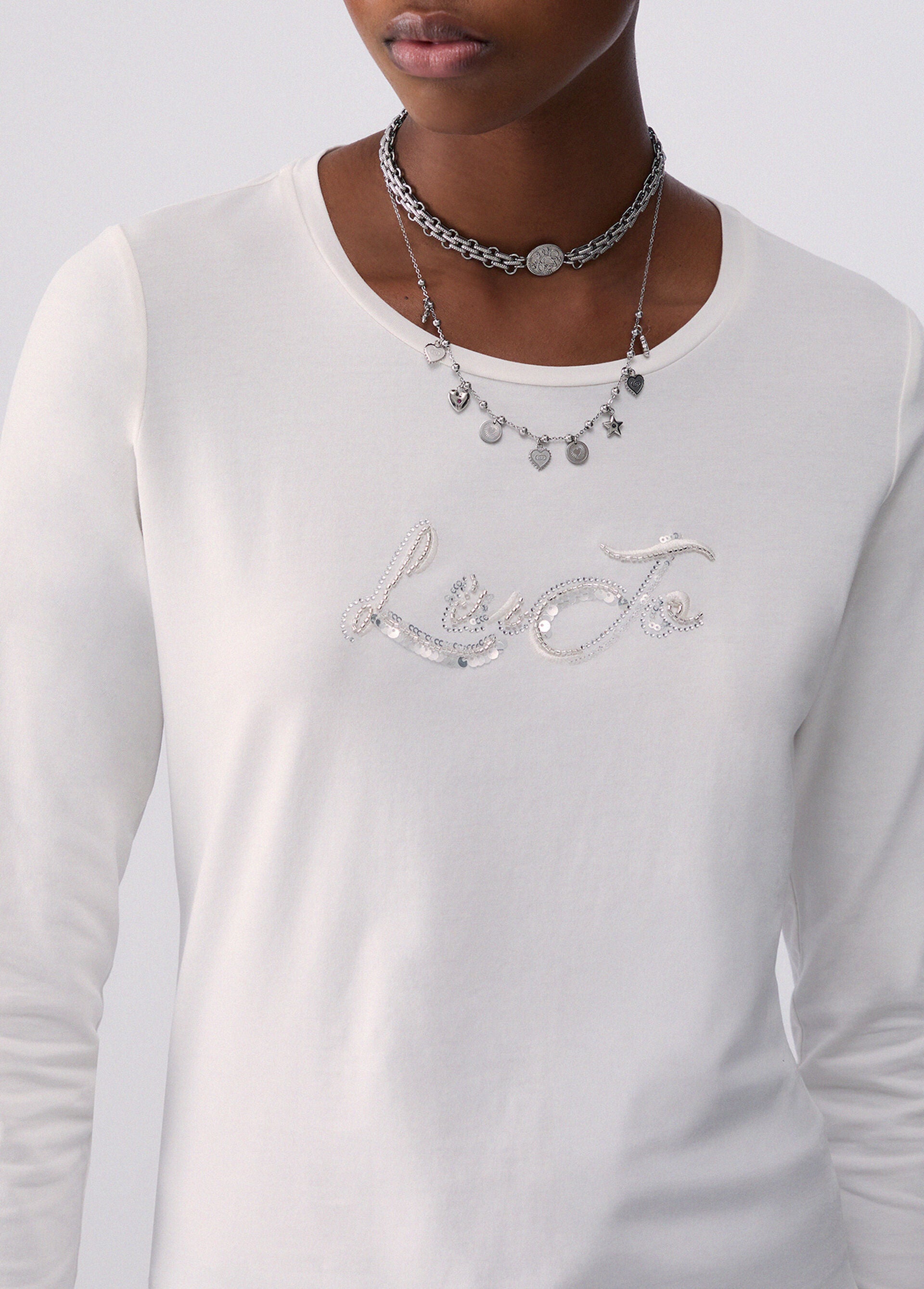 T-Shirt - Bianco lana paillettes