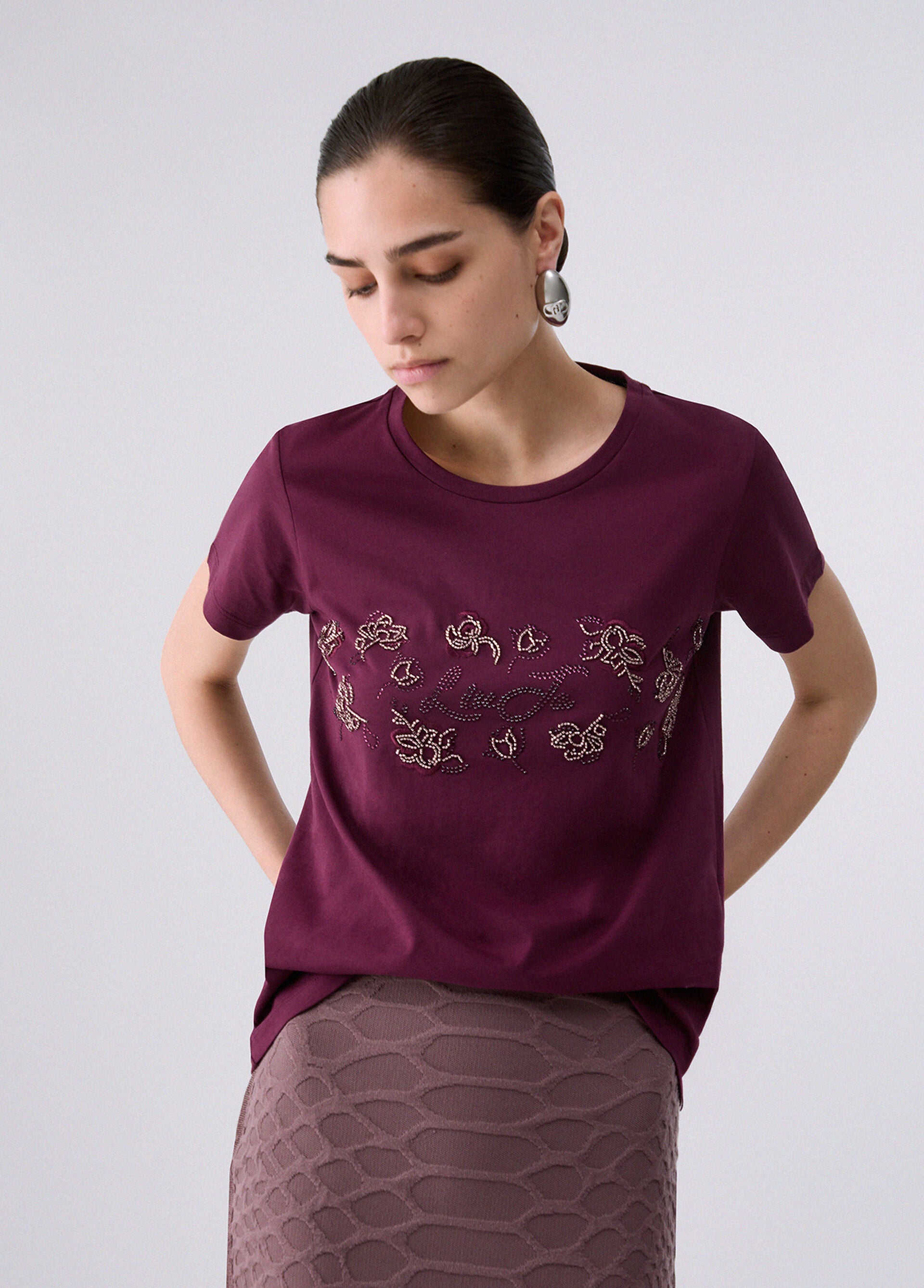 T-Shirt - Rosso melanzana fantasia