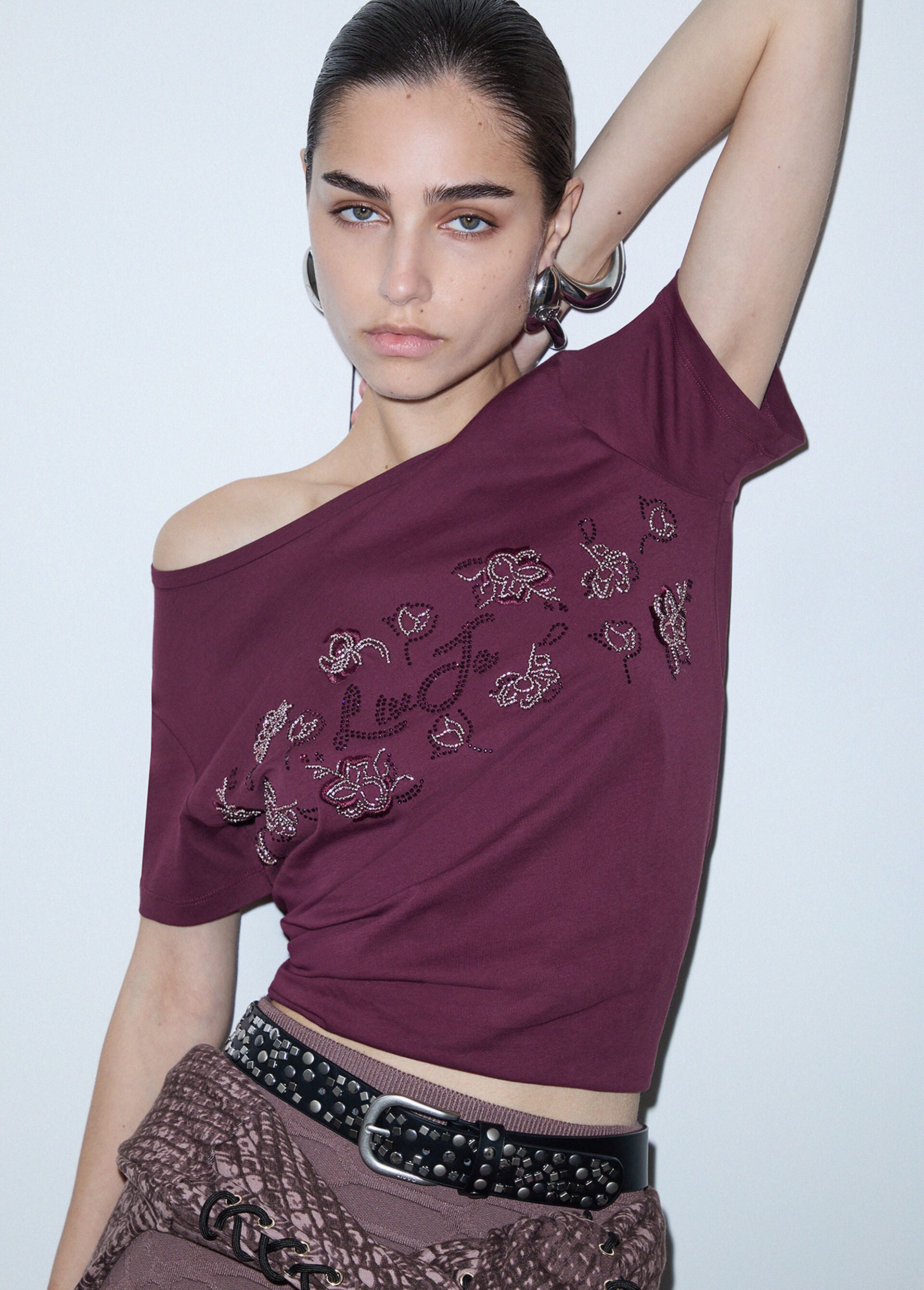 T-Shirt - Rosso melanzana fantasia