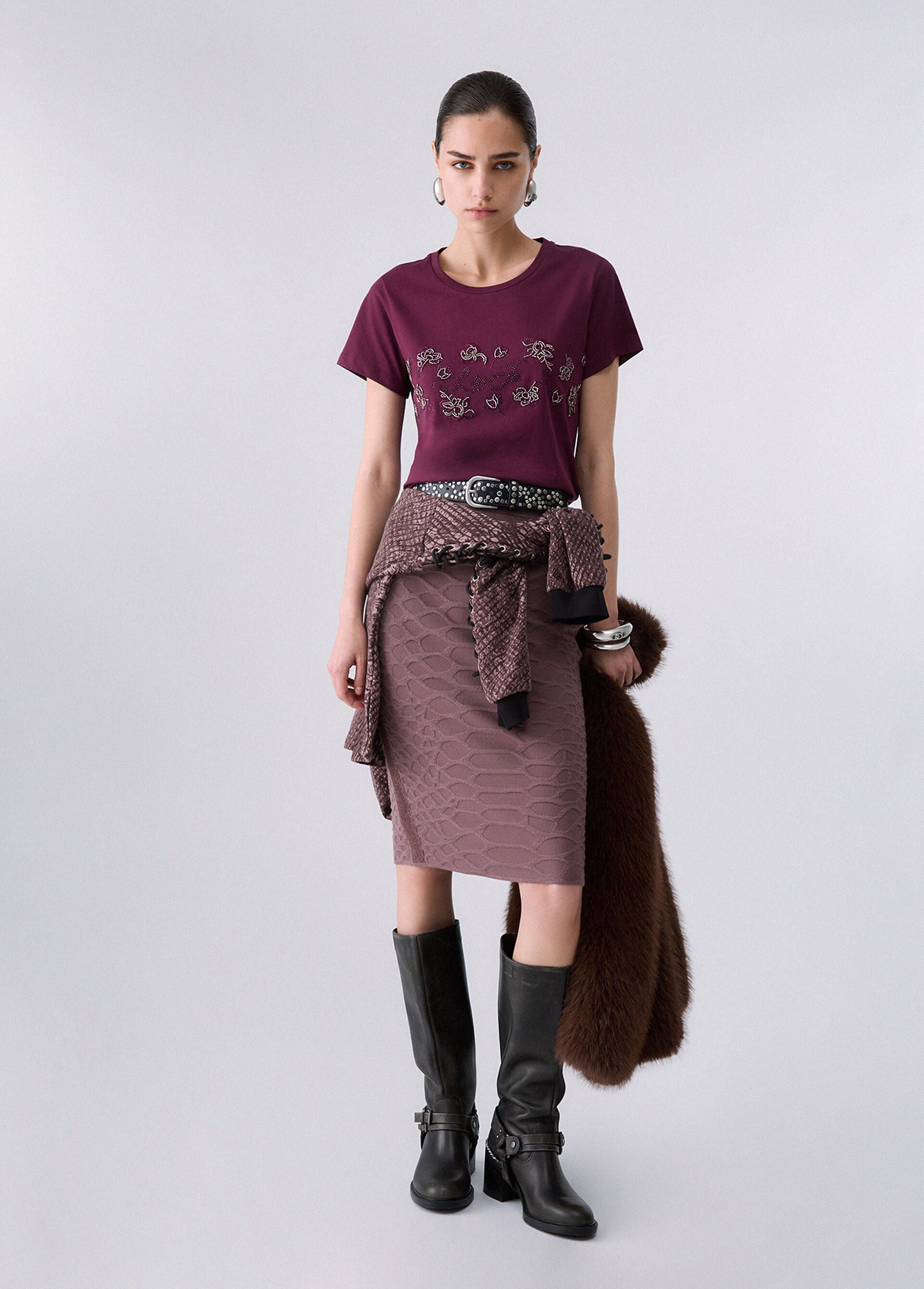 T-Shirt - Rosso melanzana fantasia