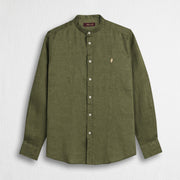 MCS Camicia 100% lino con collo alla coreana Verde
