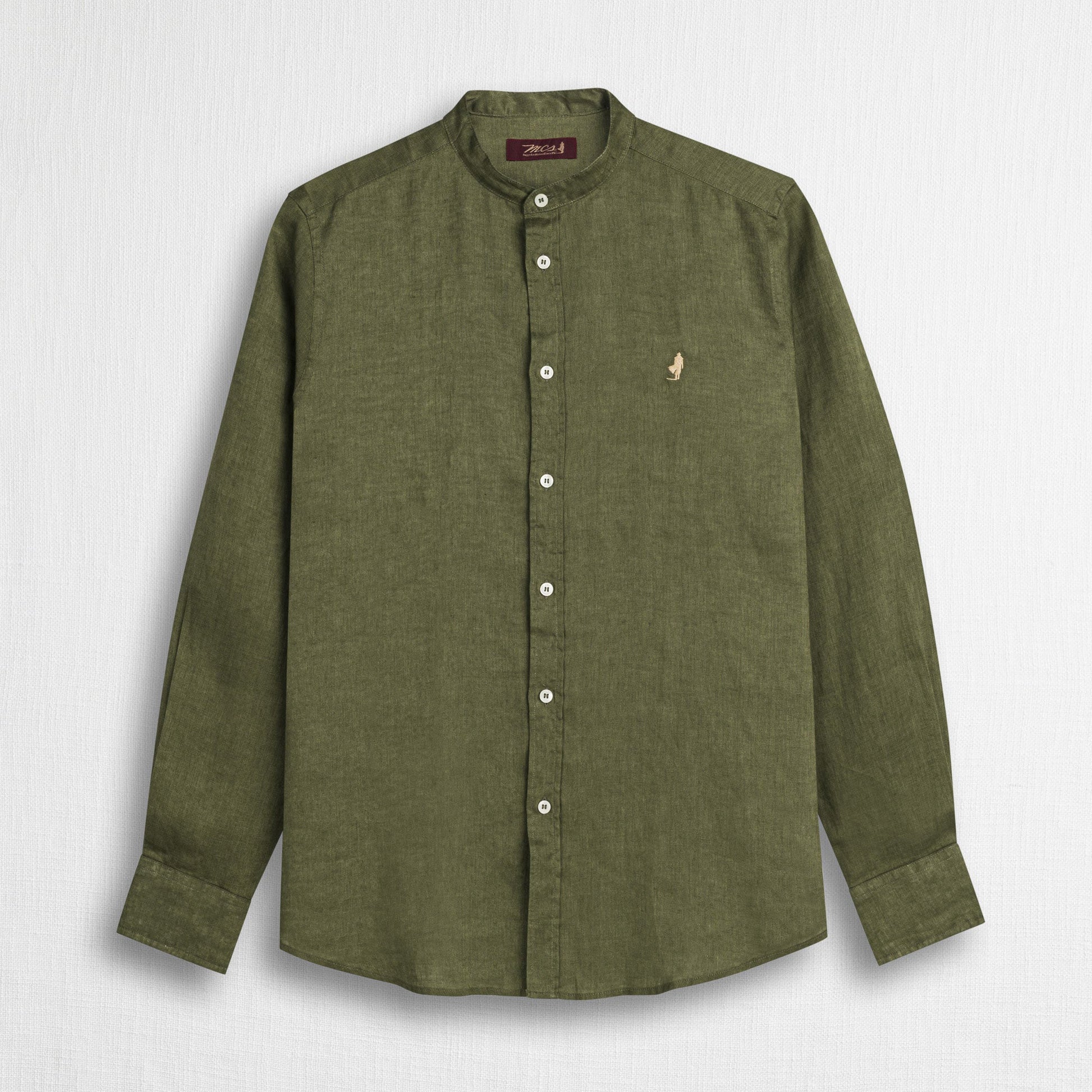 MCS Camicia 100% lino con collo alla coreana Verde