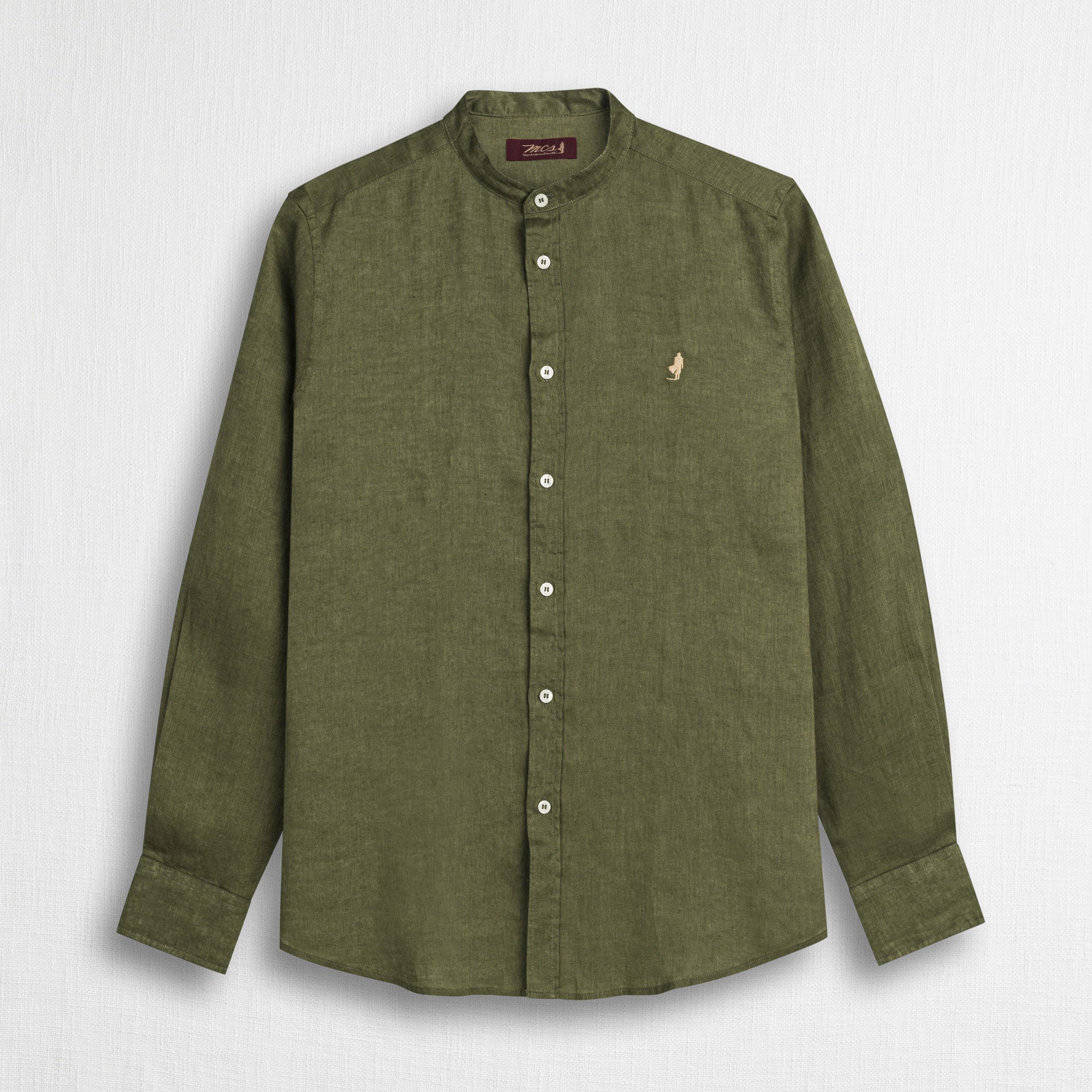 MCS Camicia 100% lino con collo alla coreana Verde