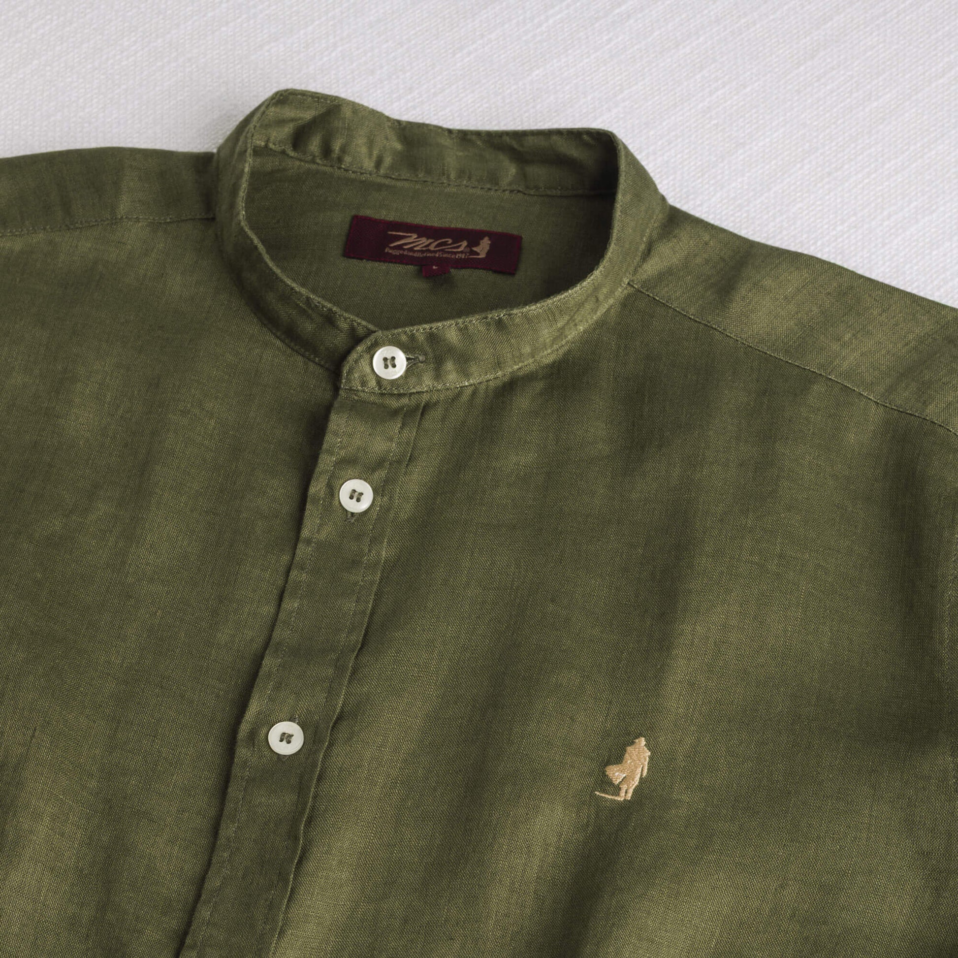 MCS Camicia 100% lino con collo alla coreana Verde