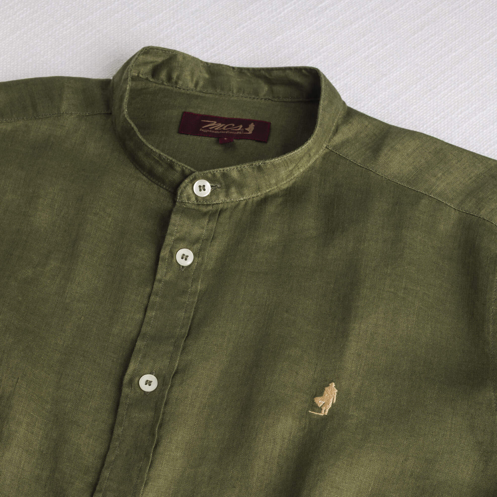 MCS Camicia 100% lino con collo alla coreana Verde